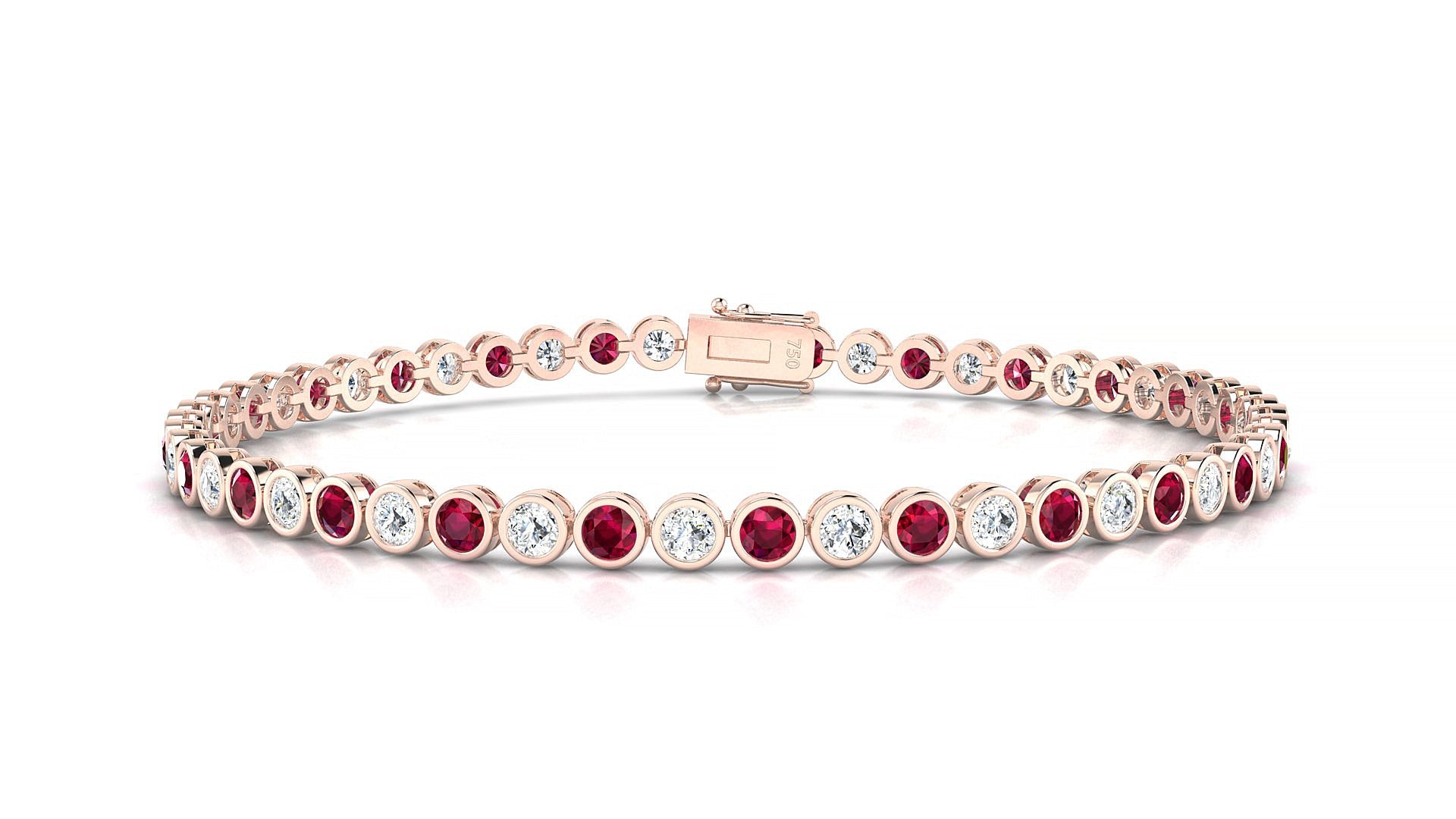 Avila 1-1 | 18k Rose Gold 2.5 mm Round Natural Ruby & Diamond Tennis Bracelet