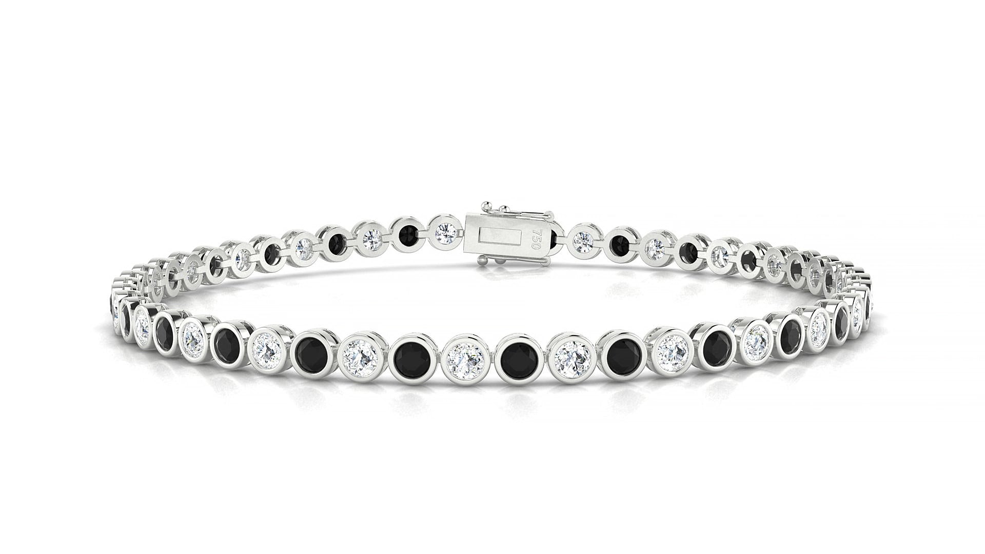 Avila 1-1 | 18k White Gold 2.5 mm Round Natural Black Diamond & Diamond 16 cm Tennis Bracelet