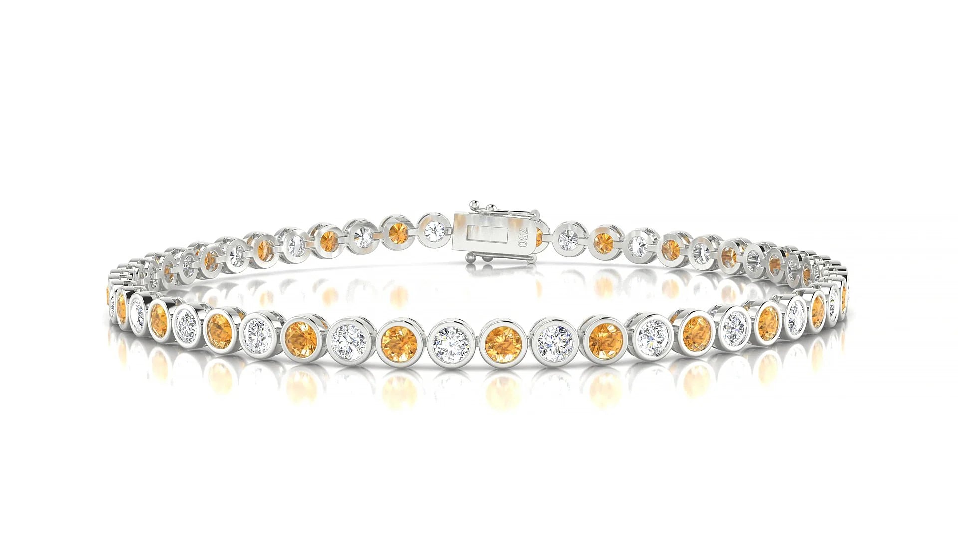Avila 1-1 | 18k White Gold 2.5 mm Round Natural Citrine & Diamond Tennis Bracelet