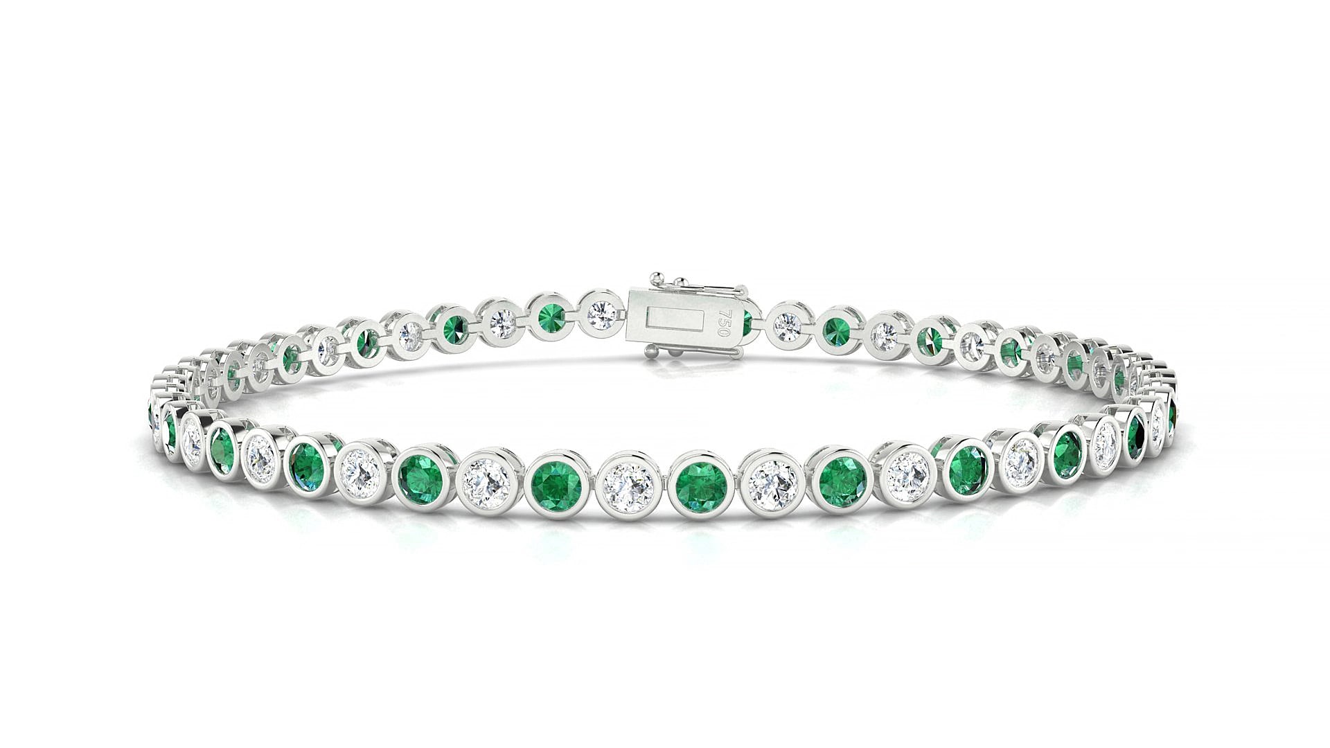 Avila 1-1 | 18k White Gold 2.5 mm Round Natural Emerald & Diamond 16 cm Tennis Bracelet