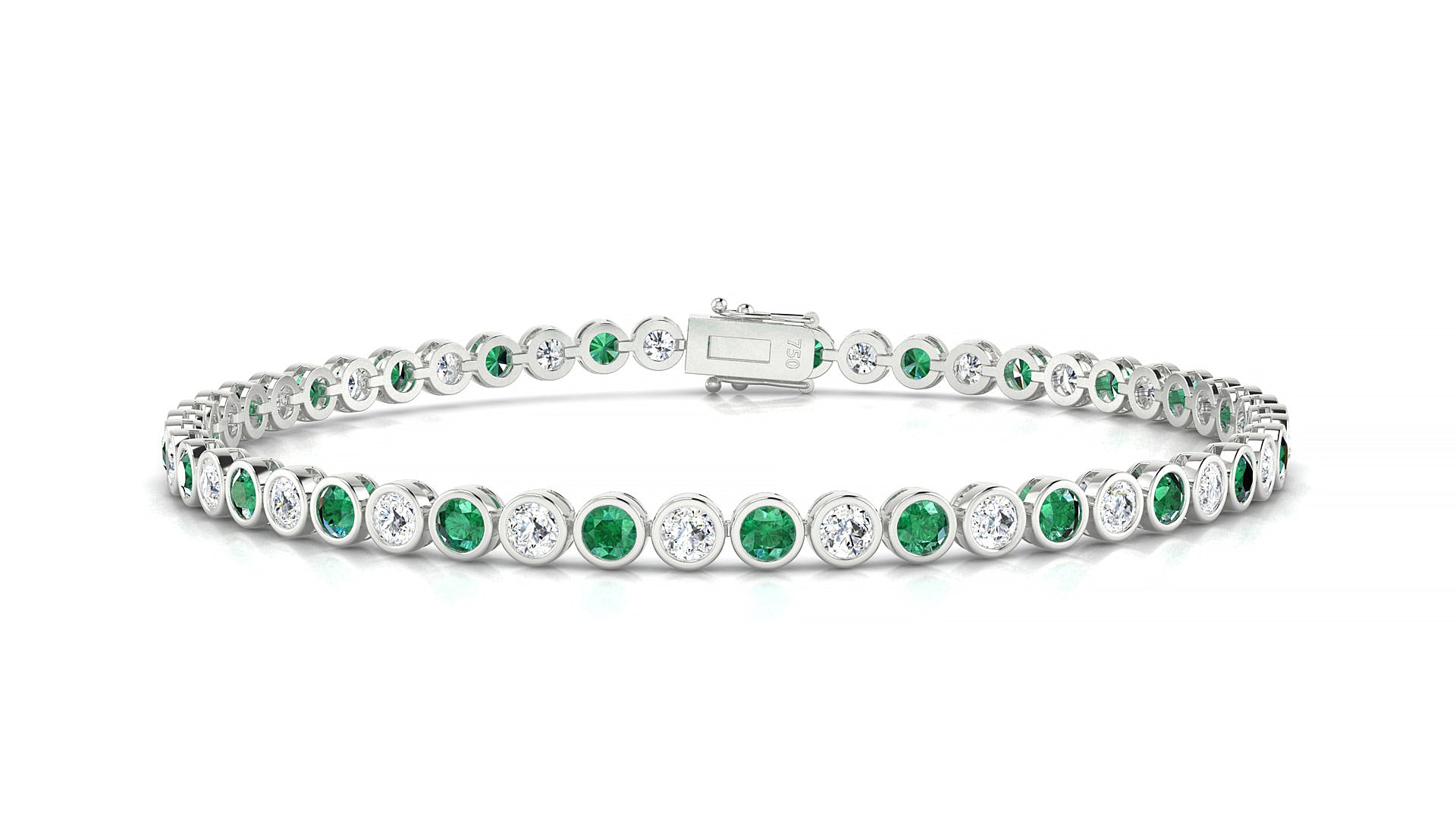 Avila 1-1 | 18k White Gold 2.5 mm Round Natural Emerald & Diamond Tennis Bracelet