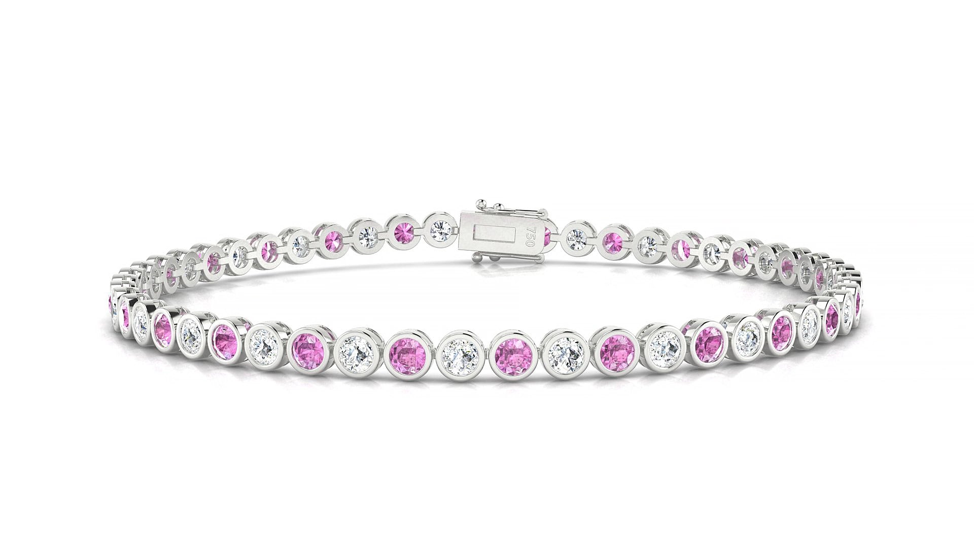 Avila 1-1 | 18k White Gold 2.5 mm Round Natural Pink Sapphire & Diamond 19 cm Tennis Bracelet
