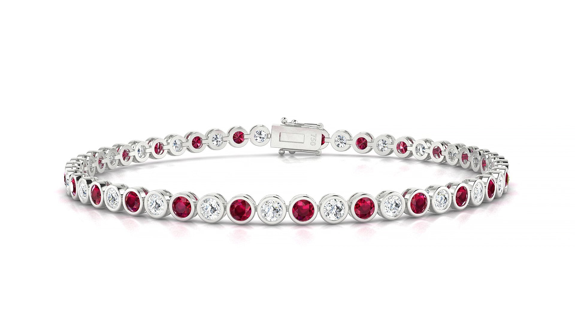 Avila 1-1 | 18k White Gold 2.5 mm Round Natural Ruby & Diamond 15 cm Tennis Bracelet