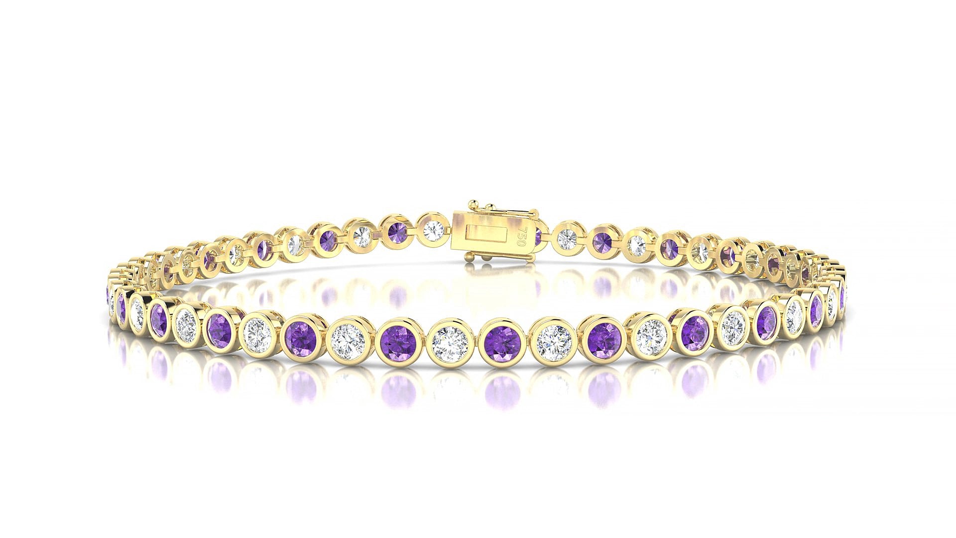 Avila 1-1 | 18k Yellow Gold 2.5 mm Round Natural Amethyst & Diamond 19 cm Tennis Bracelet
