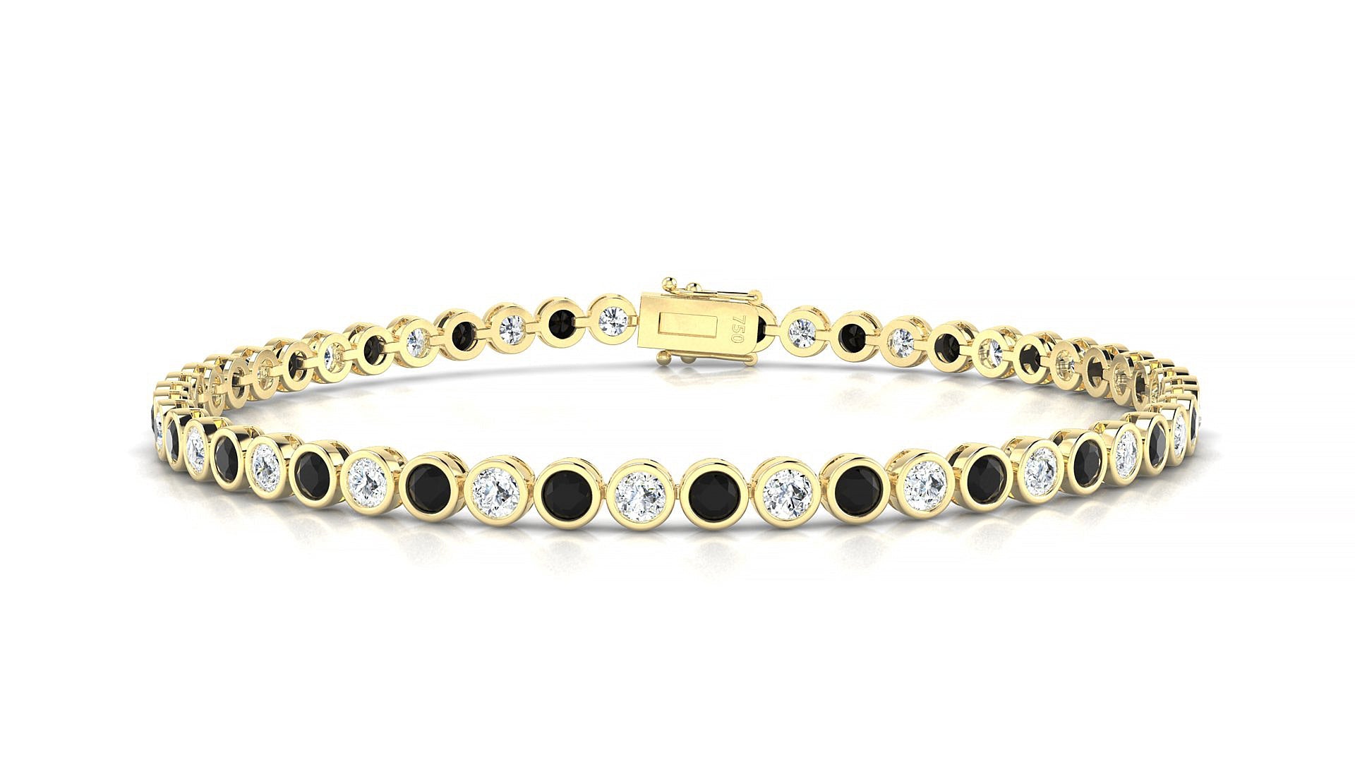 Avila 1-1 | 18k Yellow Gold 2.5 mm Round Natural Black Diamond & Diamond Tennis Bracelet