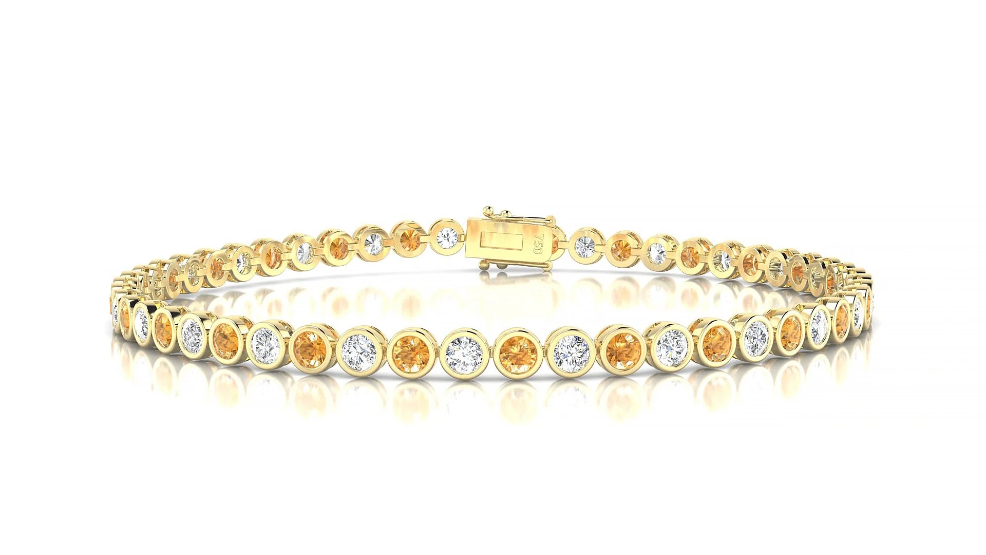 Avila 1-1 | 18k Yellow Gold 2.5 mm Round Natural Citrine & Diamond Tennis Bracelet