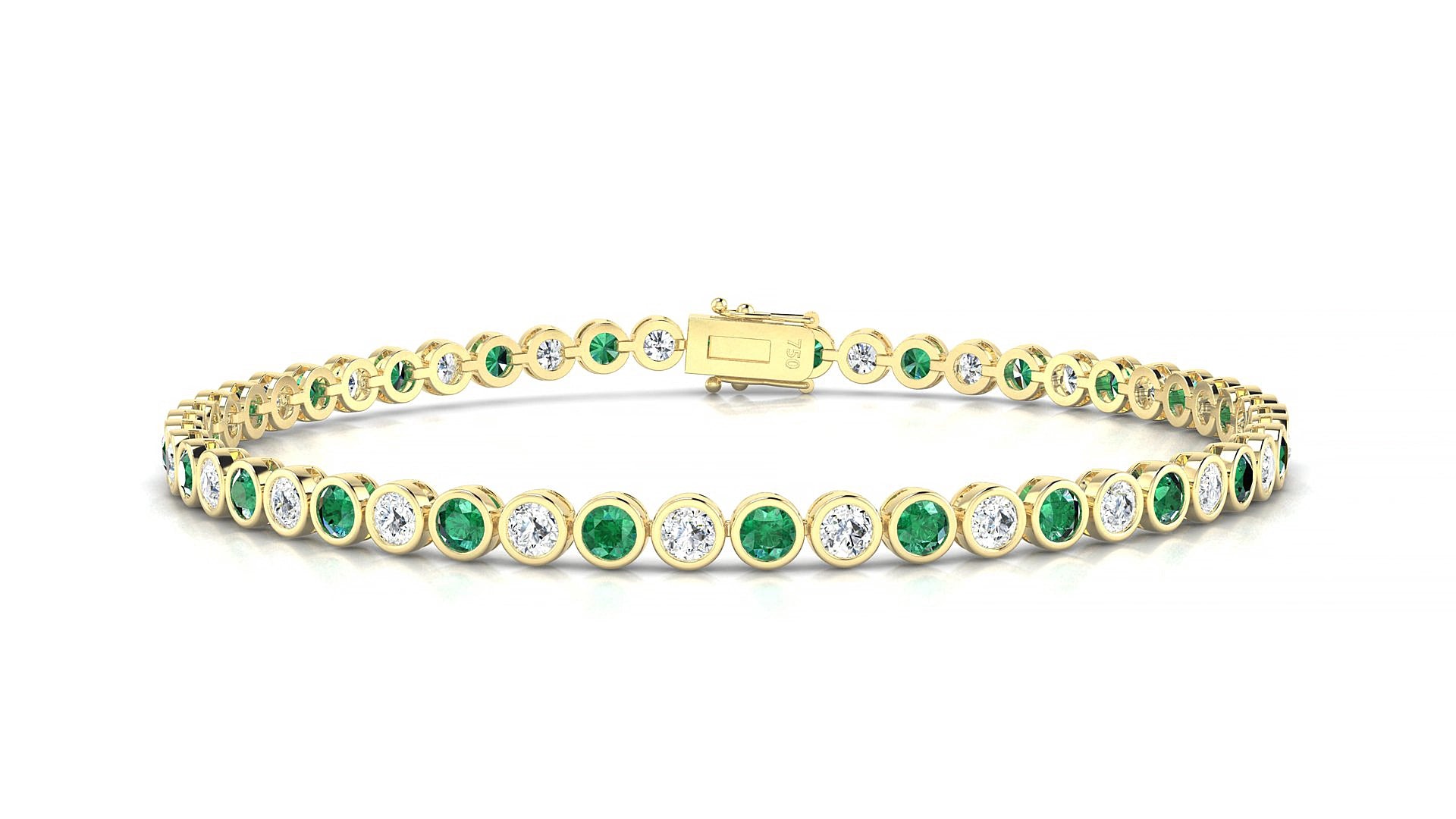 Avila 1-1 | 18k Yellow Gold 2.5 mm Round Natural Emerald & Diamond 16 cm Tennis Bracelet