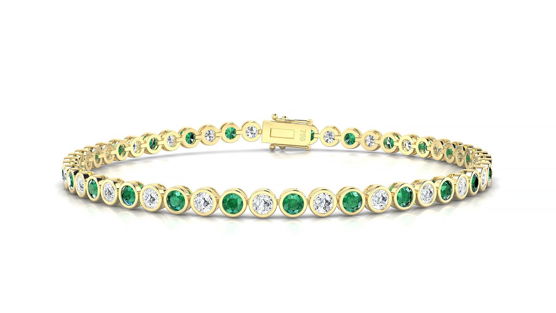 Avila 1-1 | 18k Yellow Gold 2.5 mm Round Natural Emerald & Diamond Tennis Bracelet