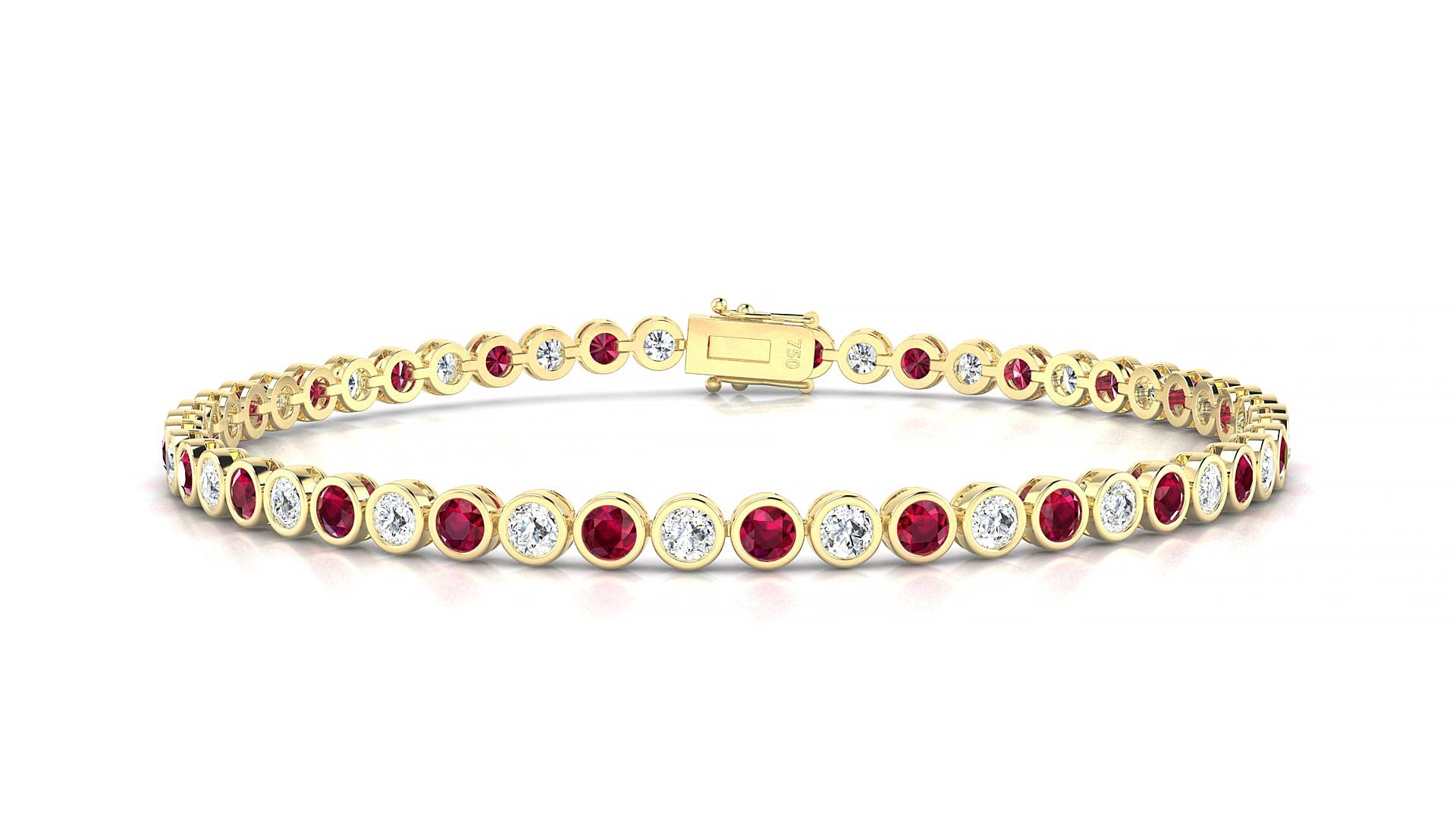 Avila 1-1 | 18k Yellow Gold 2.5 mm Round Natural Ruby & Diamond 18 cm Tennis Bracelet
