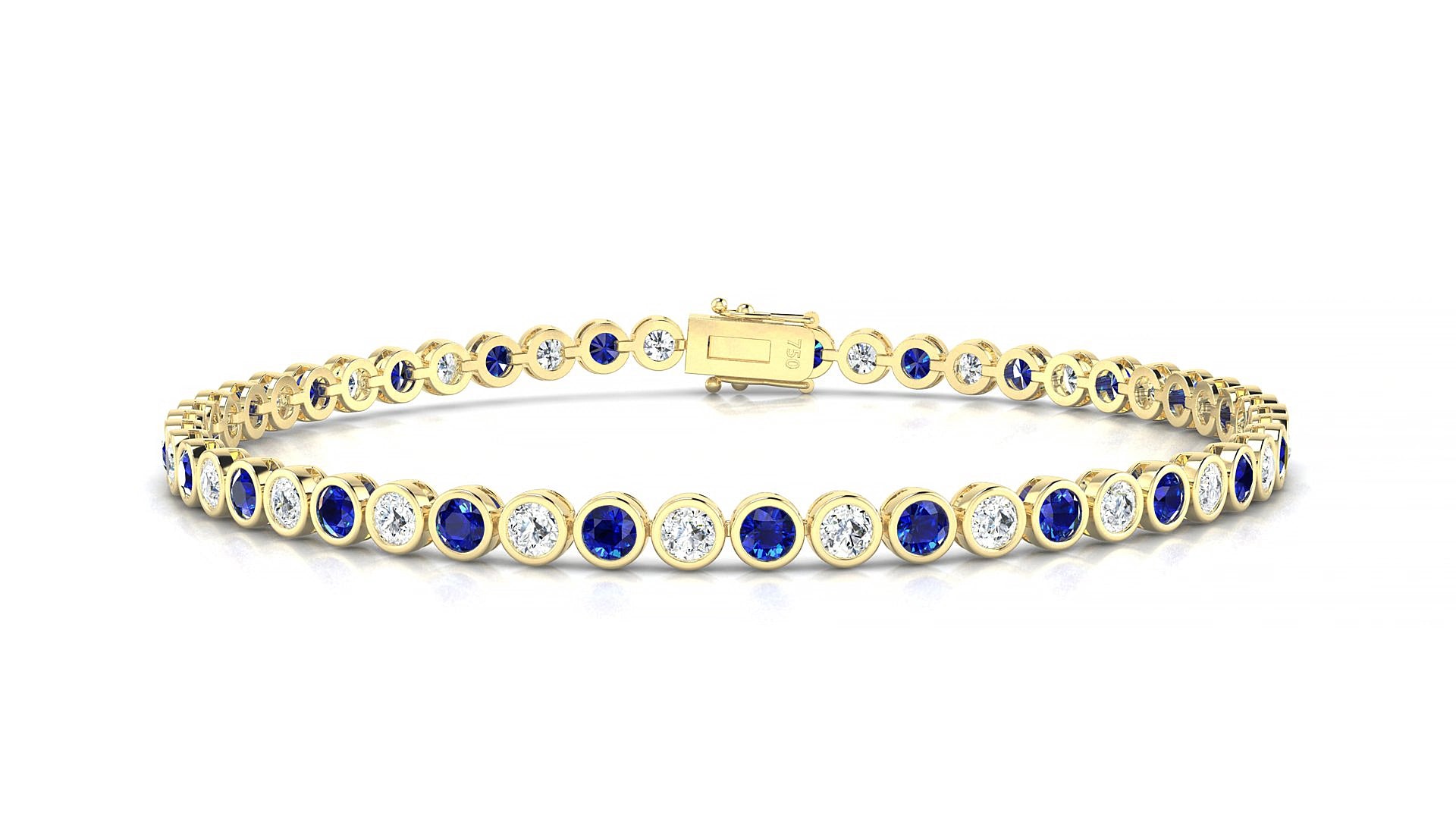 Avila 1-1 | 18k Yellow Gold 2.5 mm Round Natural Sapphire & Diamond 16 cm Tennis Bracelet