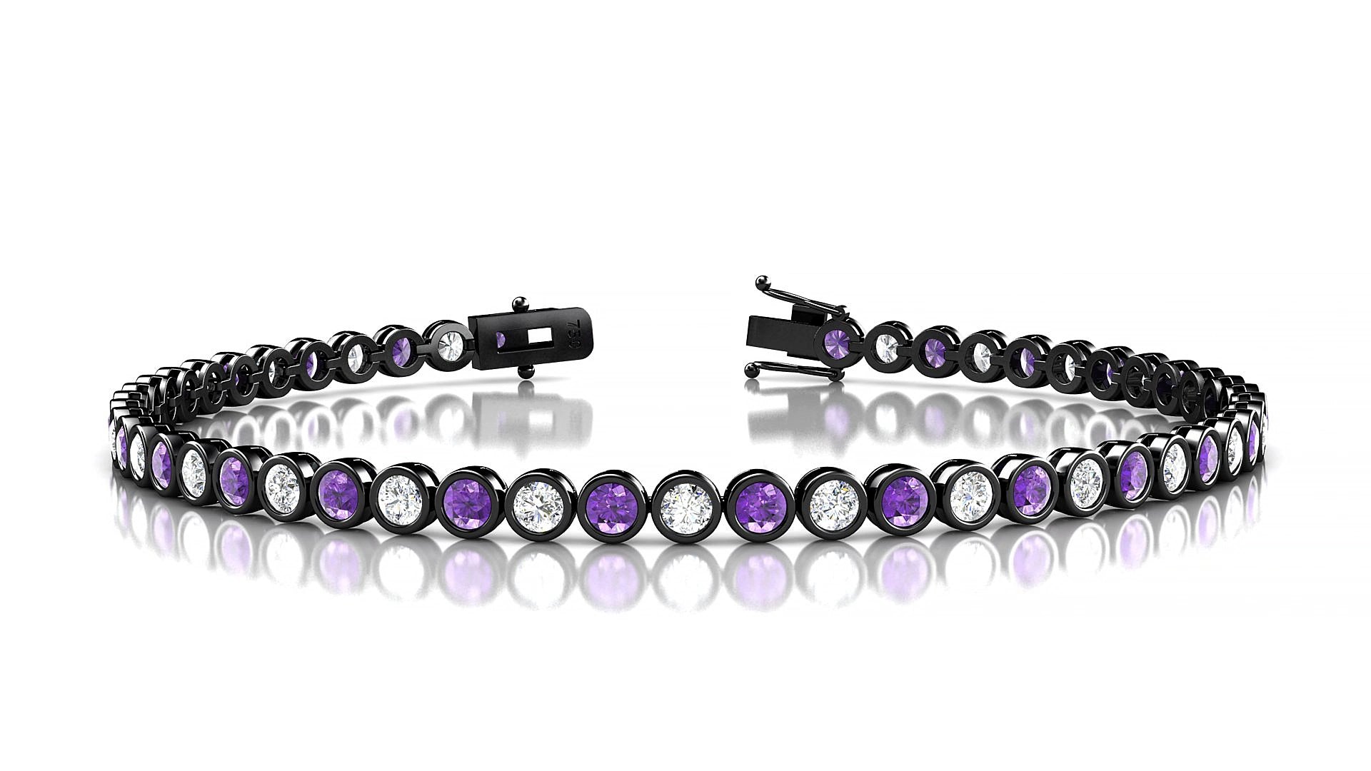 Avila 1-1 | 18k Black Gold 2.5 mm Round Natural Amethyst & Diamond 19 cm Tennis Bracelet