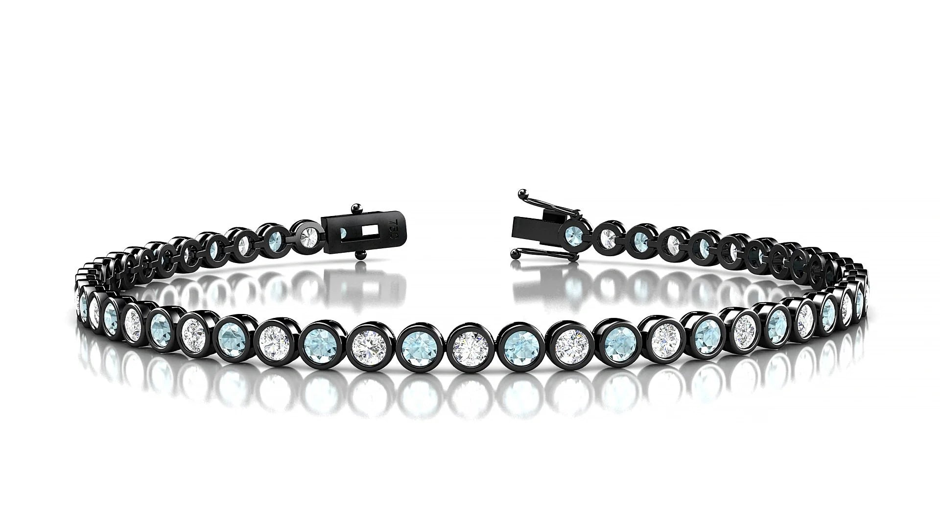 Avila 1-1 | 18k Black Gold 2.5 mm Round Natural Aquamarine & Diamond Tennis Bracelet