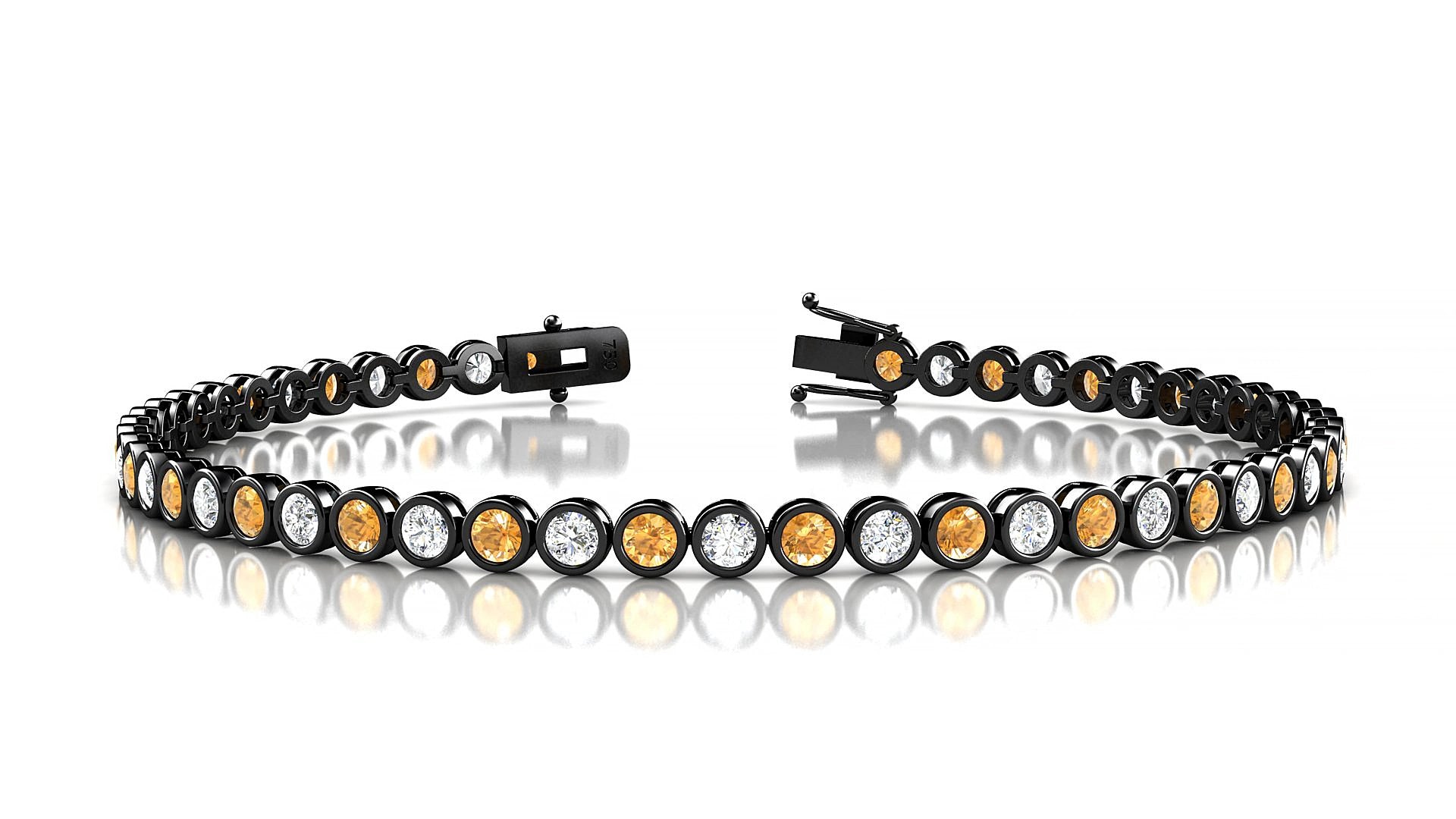 Avila 1-1 | 18k Black Gold 2.5 mm Round Natural Citrine & Diamond 19 cm Tennis Bracelet
