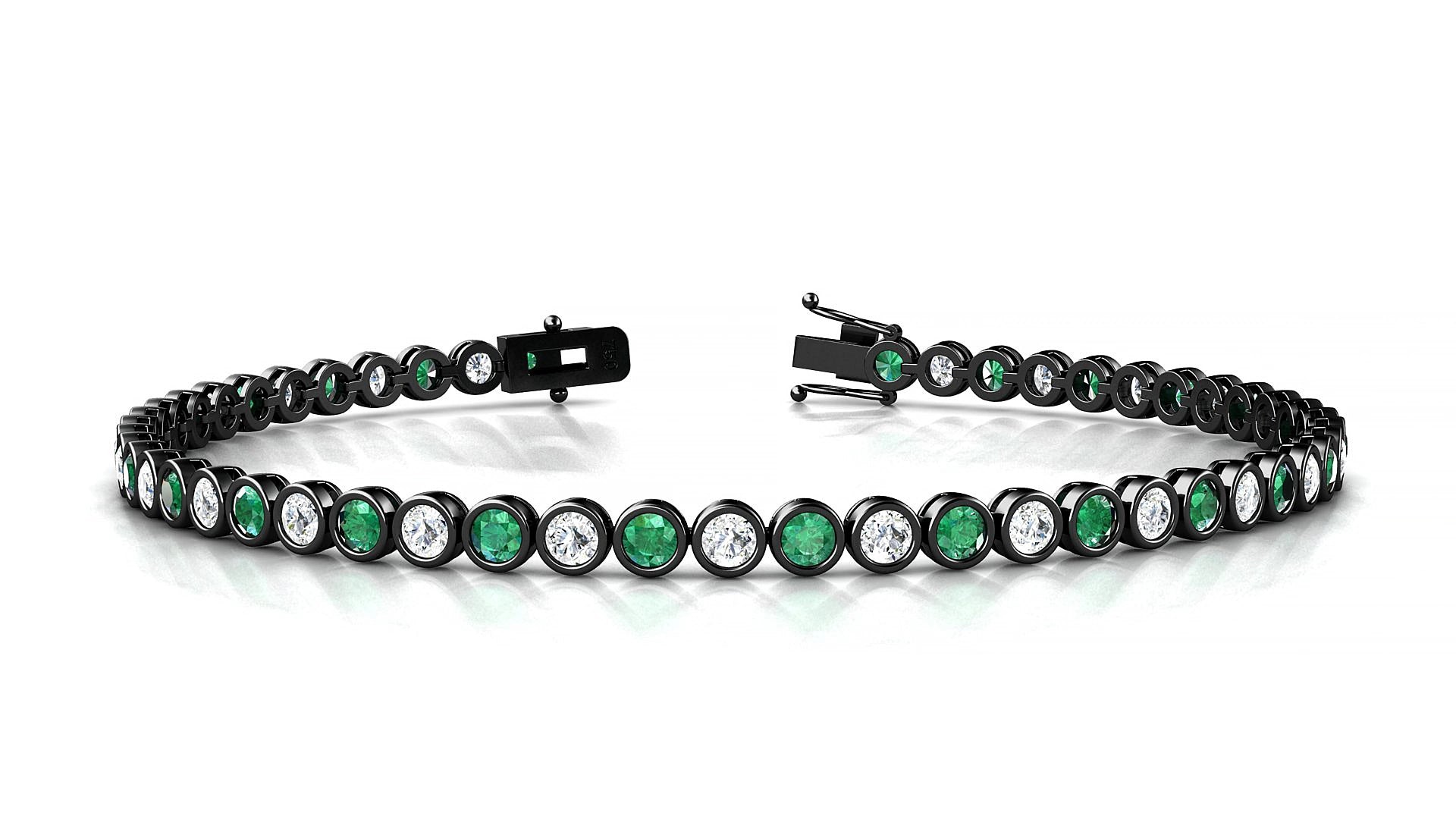 Avila 1-1 | 18k Black Gold 2.5 mm Round Natural Emerald & Diamond 20 cm Tennis Bracelet