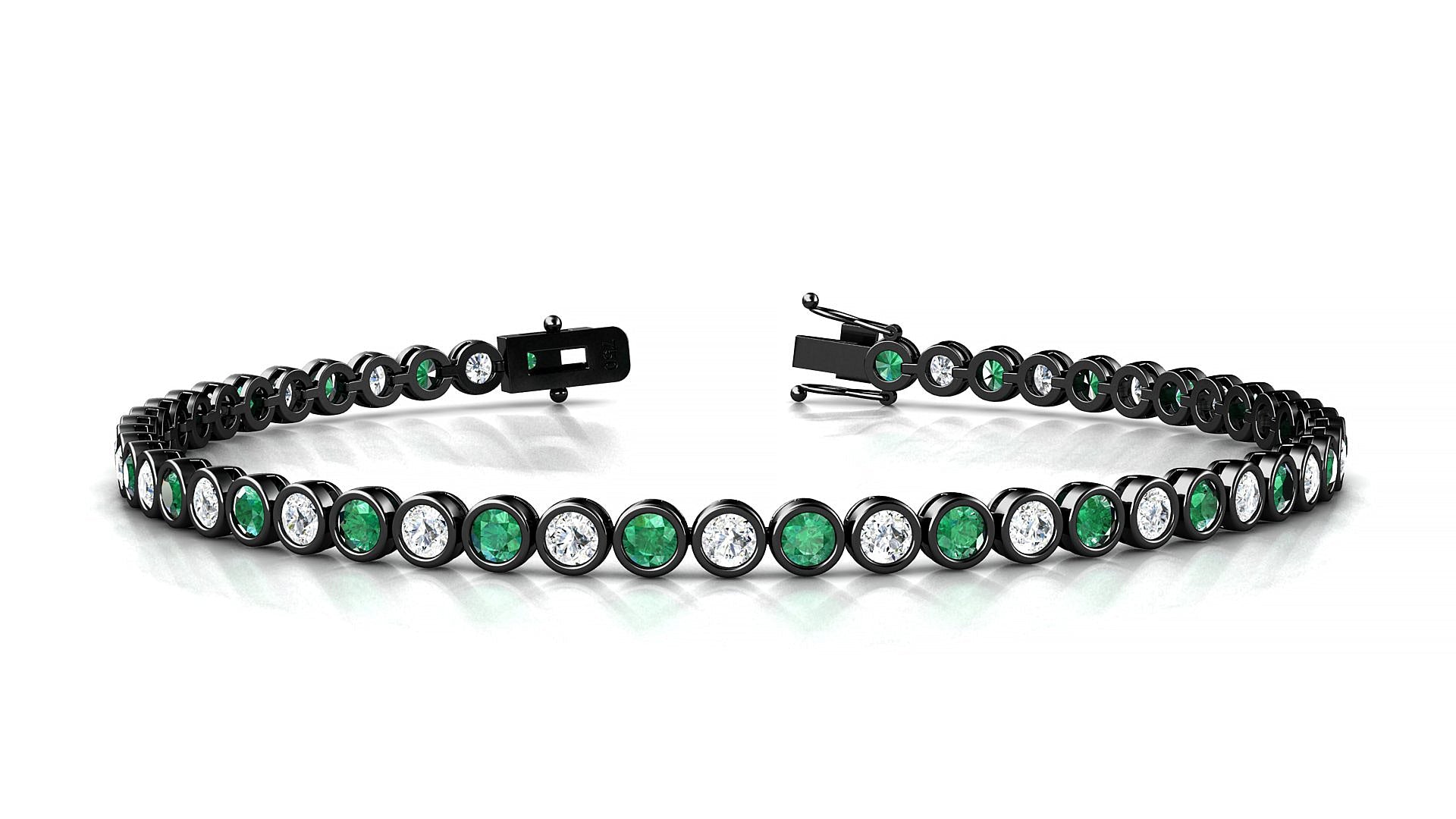 Avila 1-1 | 18k Black Gold 2.5 mm Round Natural Emerald & Diamond Tennis Bracelet