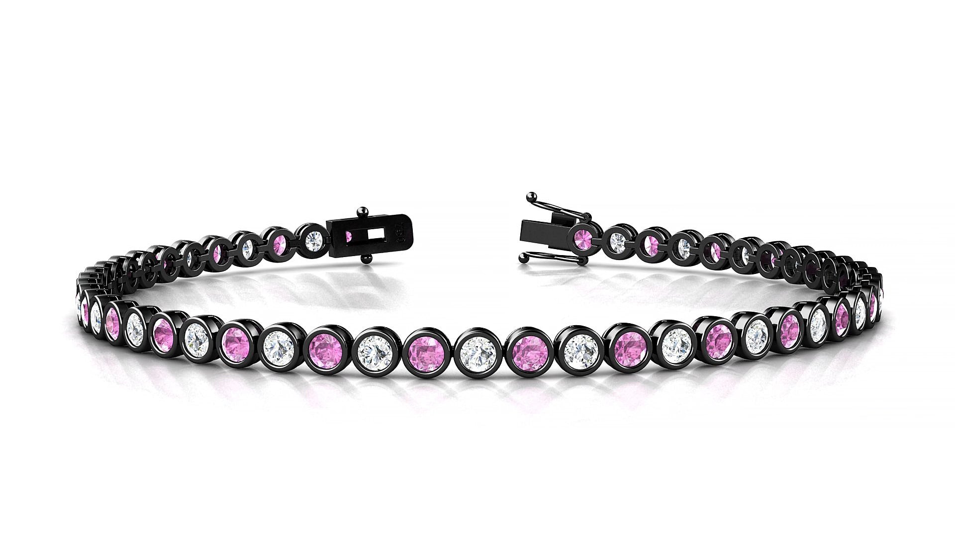 Avila 1-1 | 18k Black Gold 2.5 mm Round Natural Pink Sapphire & Diamond 16 cm Tennis Bracelet
