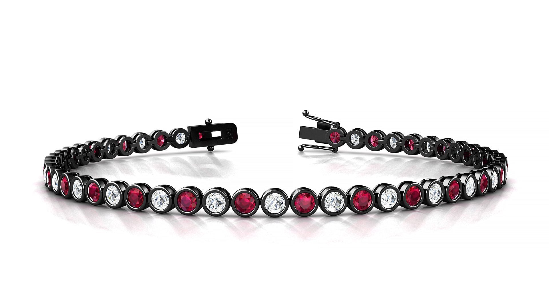 Avila 1-1 | 18k Black Gold 2.5 mm Round Natural Ruby & Diamond Tennis Bracelet