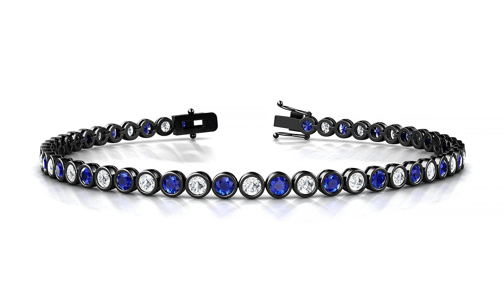 Avila 1-1 | 18k Black Gold 2.5 mm Round Natural Sapphire & Diamond 15 cm Tennis Bracelet