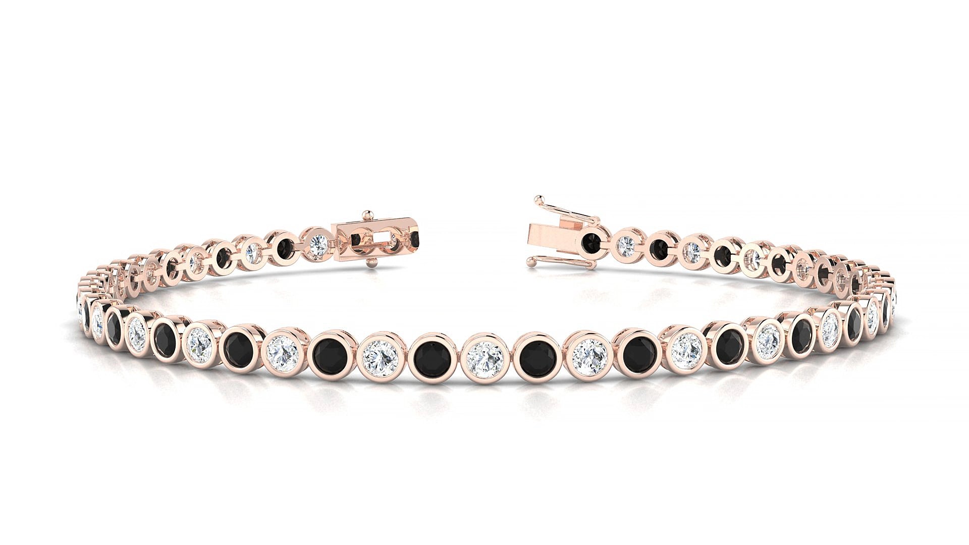 Avila 1-1 | 18k Rose Gold 2.5 mm Round Natural Black Diamond & Diamond 17 cm Tennis Bracelet