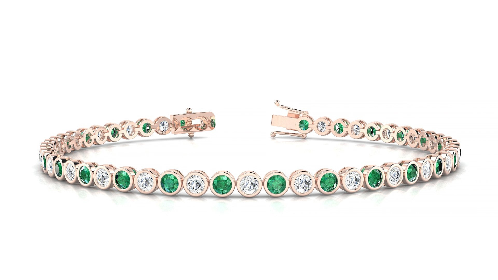 Avila 1-1 | 18k Rose Gold 2.5 mm Round Natural Emerald & Diamond 16 cm Tennis Bracelet