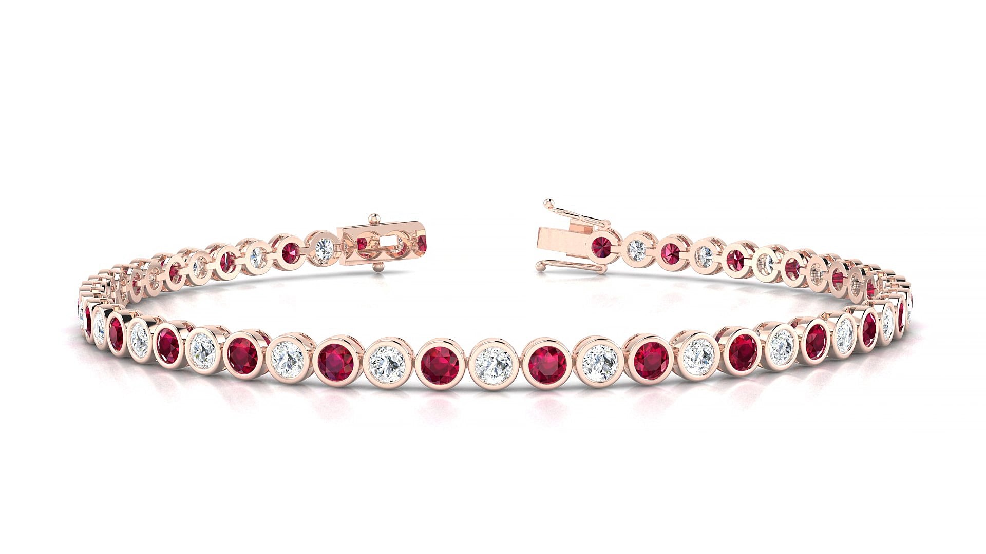 Avila 1-1 | 18k Rose Gold 2.5 mm Round Natural Ruby & Diamond 17 cm Tennis Bracelet