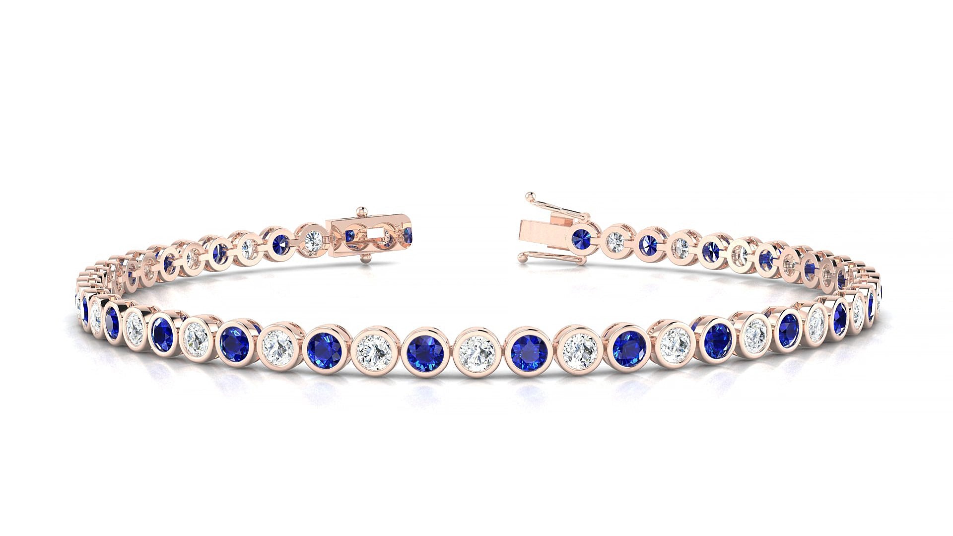 Avila 1-1 | 18k Rose Gold 2.5 mm Round Natural Sapphire & Diamond 17 cm Tennis Bracelet