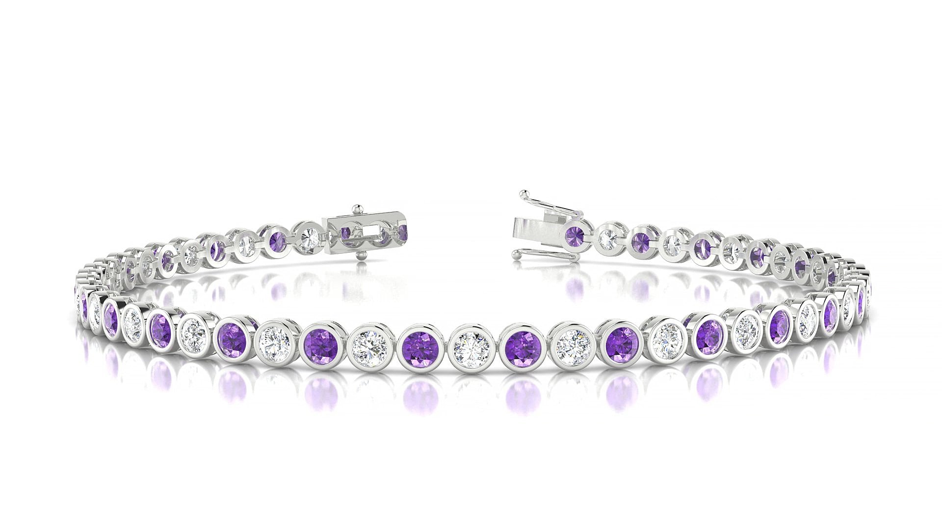 Avila 1-1 | 18k White Gold 2.5 mm Round Natural Amethyst & Diamond 20 cm Tennis Bracelet