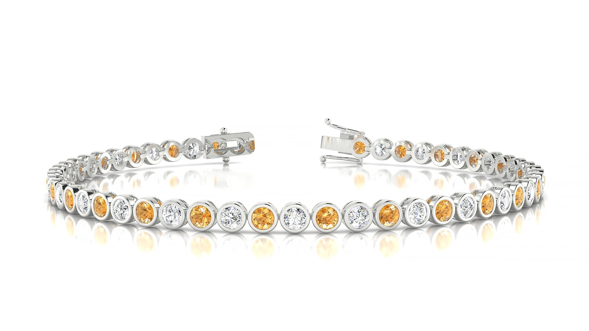 Avila 1-1 | 18k White Gold 2.5 mm Round Natural Citrine & Diamond 16 cm Tennis Bracelet