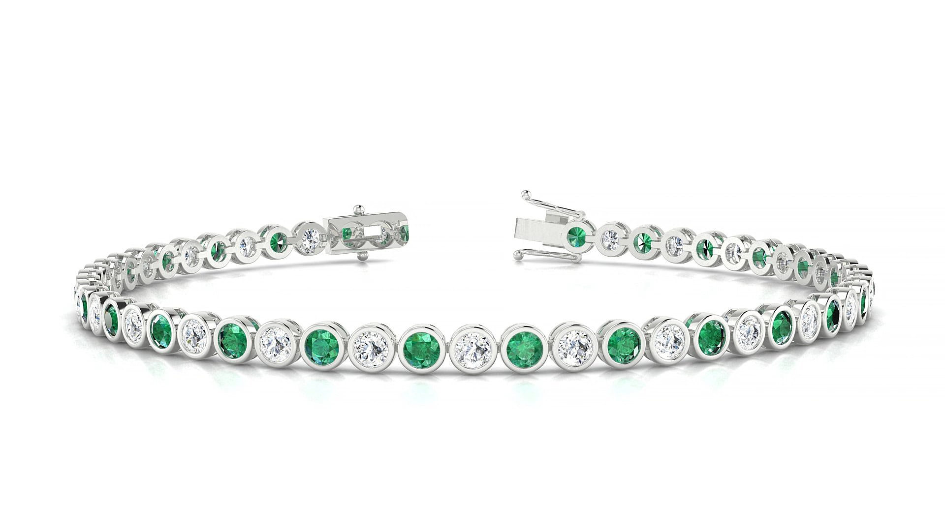Avila 1-1 | 18k White Gold 2.5 mm Round Natural Emerald & Diamond 18 cm Tennis Bracelet