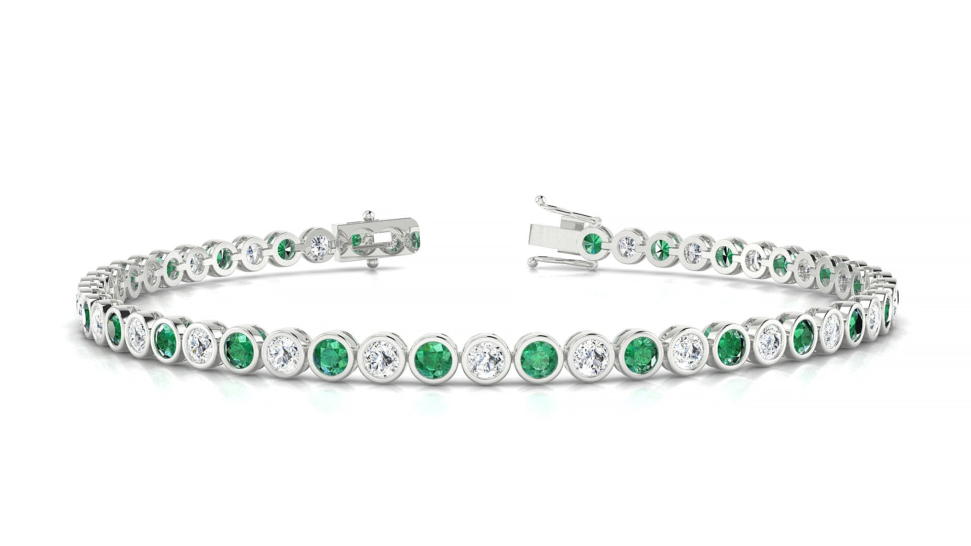 Avila 1-1 | 18k White Gold 2.5 mm Round Natural Emerald & Diamond Tennis Bracelet