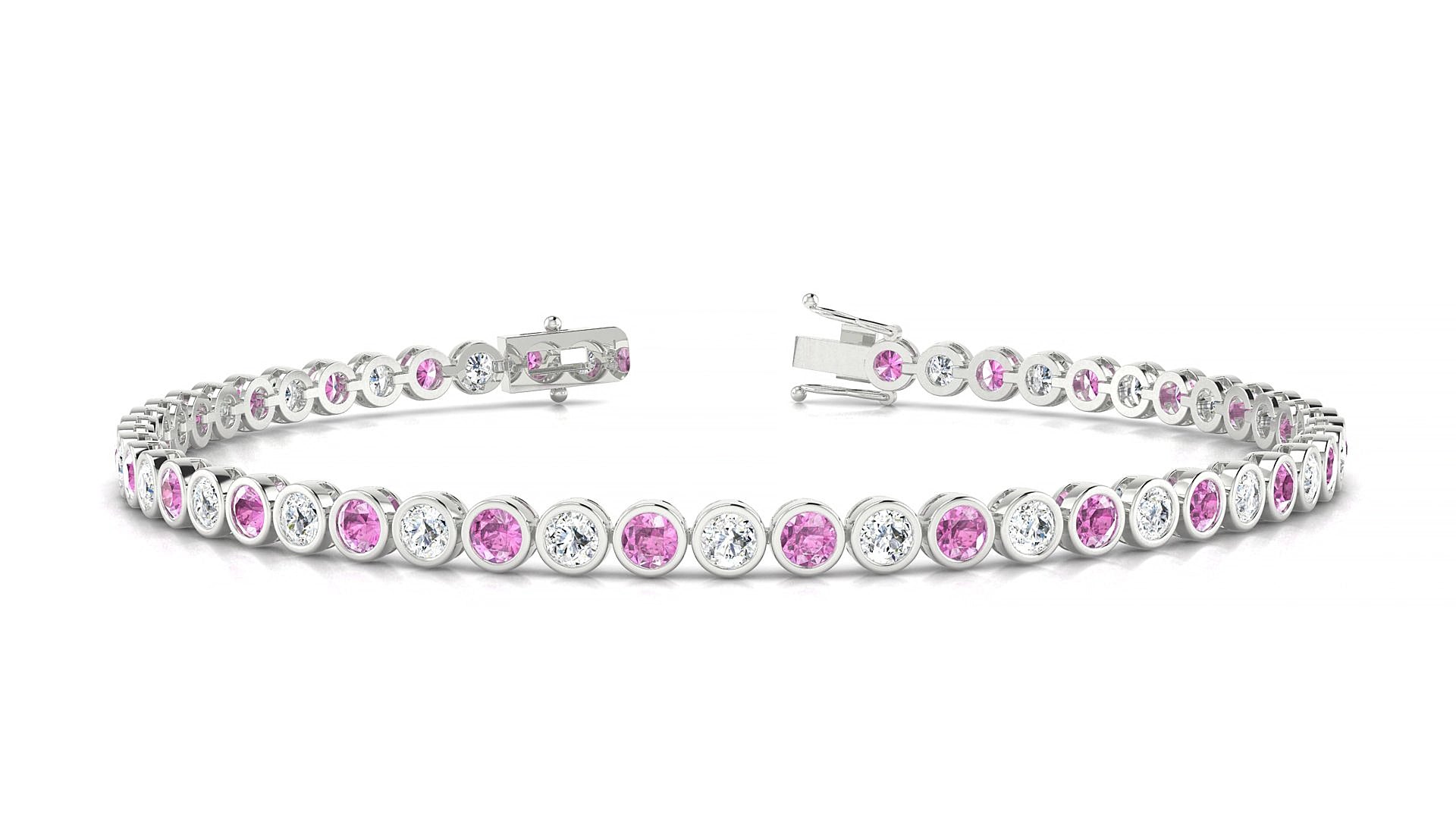 Avila 1-1 | 18k White Gold 2.5 mm Round Natural Pink Sapphire & Diamond 15 cm Tennis Bracelet