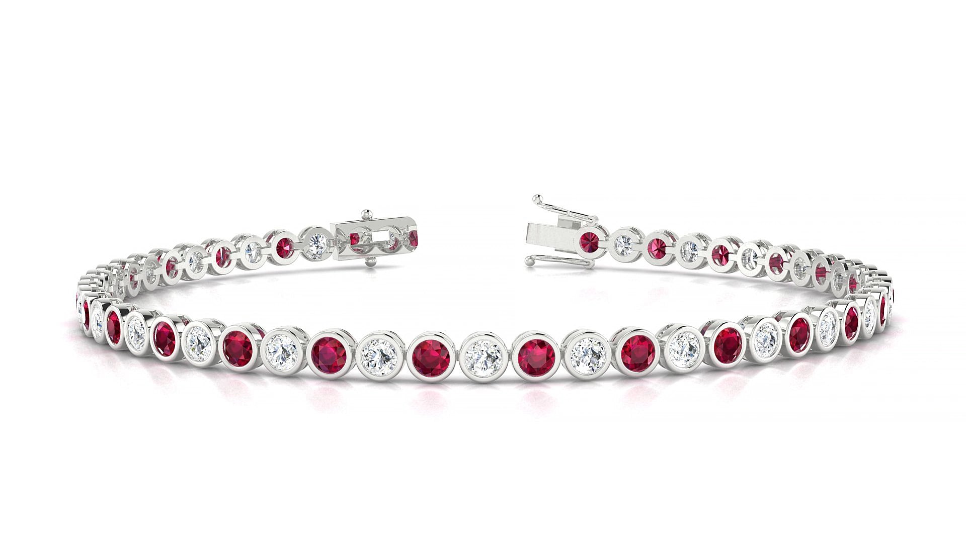 Avila 1-1 | 18k White Gold 2.5 mm Round Natural Ruby & Diamond 15 cm Tennis Bracelet