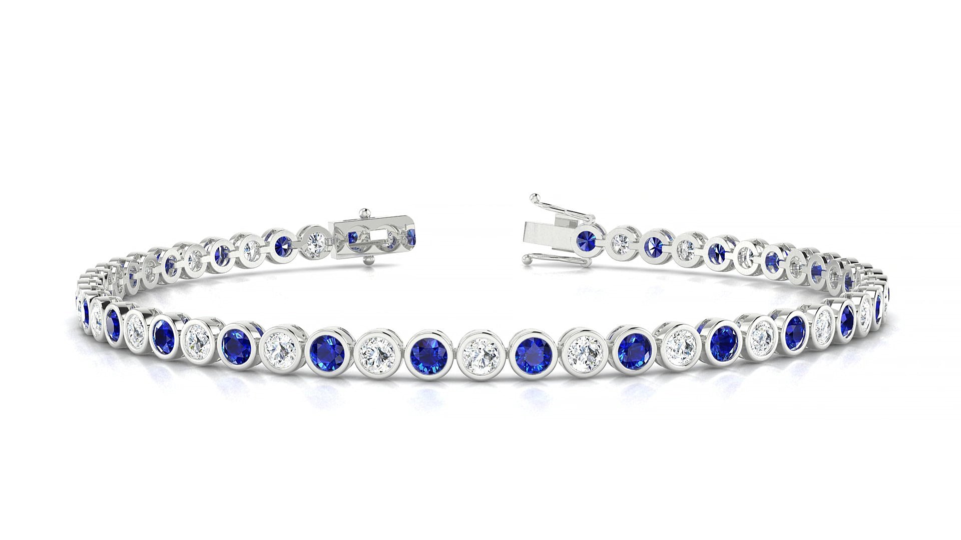 Avila 1-1 | 18k White Gold 2.5 mm Round Natural Sapphire & Diamond 15 cm Tennis Bracelet