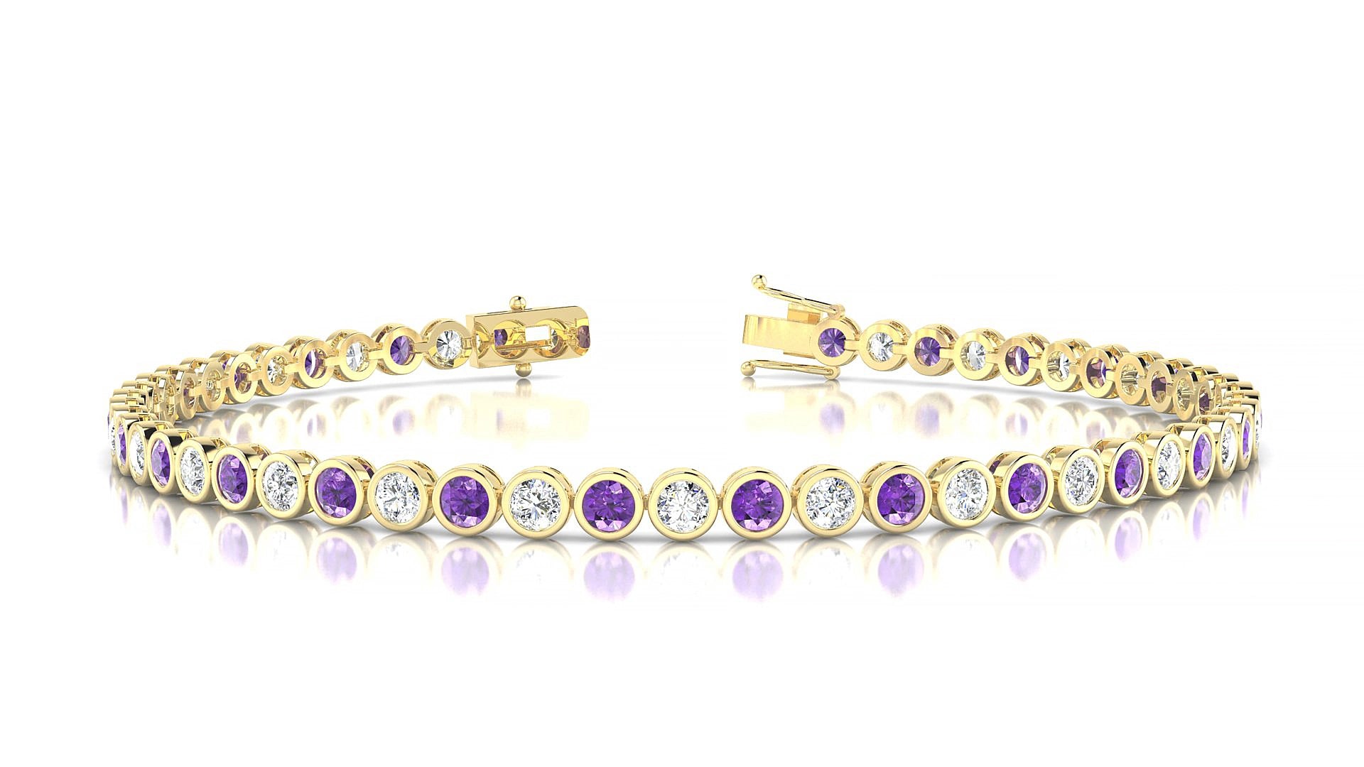 Avila 1-1 | 18k Yellow Gold 2.5 mm Round Natural Amethyst & Diamond 20 cm Tennis Bracelet