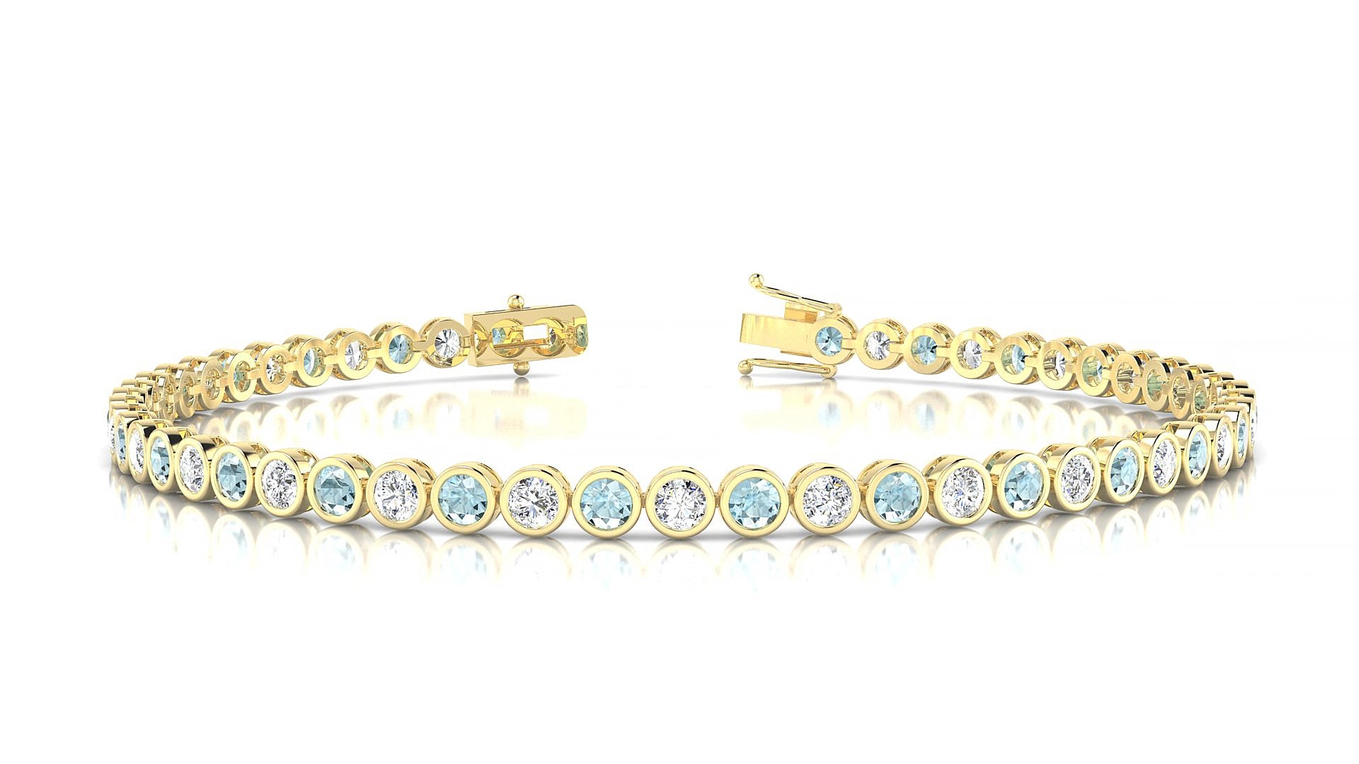Avila 1-1 | 18k Yellow Gold 2.5 mm Round Natural Aquamarine & Diamond 19 cm Tennis Bracelet