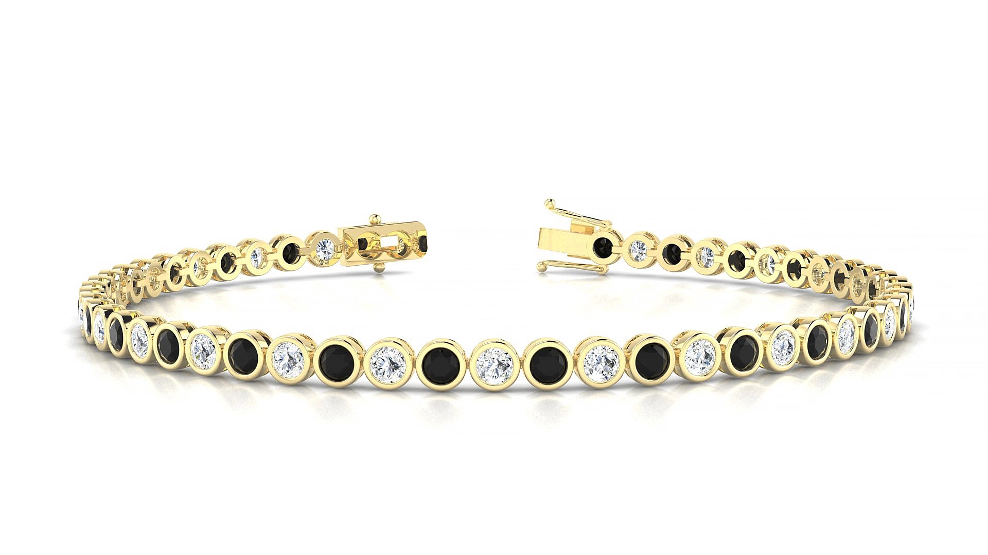 Avila 1-1 | 18k Yellow Gold 2.5 mm Round Natural Black Diamond & Diamond 16 cm Tennis Bracelet