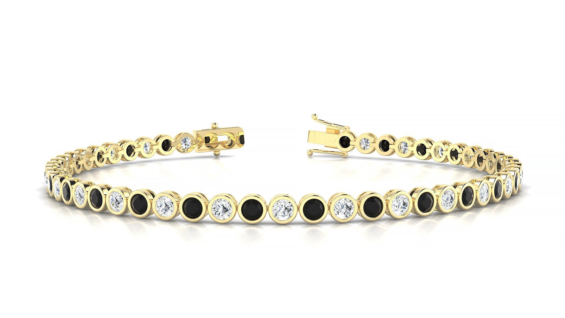 Avila 1-1 | 18k Yellow Gold 2.5 mm Round Natural Black Diamond & Diamond Tennis Bracelet