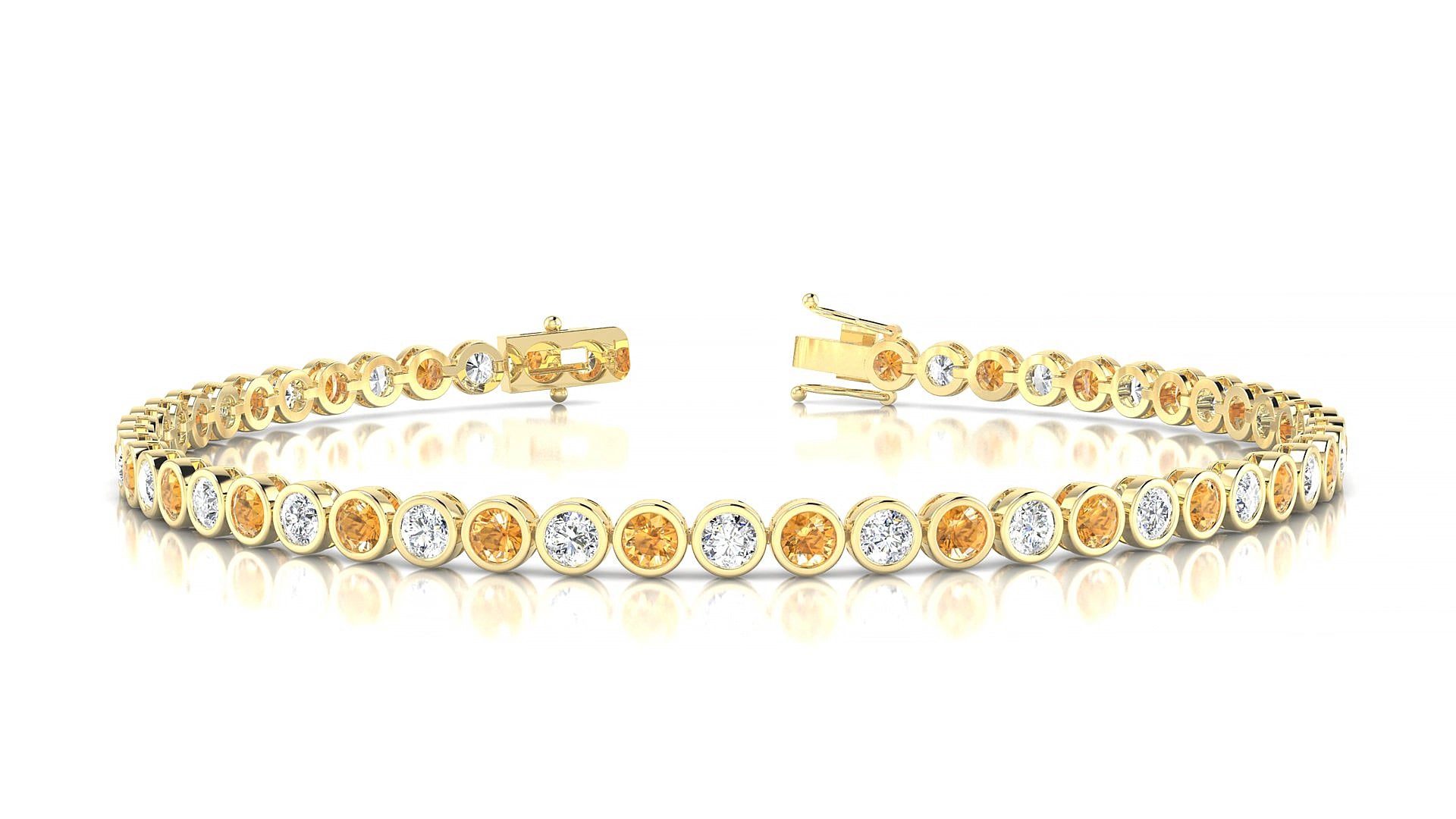 Avila 1-1 | 18k Yellow Gold 2.5 mm Round Natural Citrine & Diamond 15 cm Tennis Bracelet