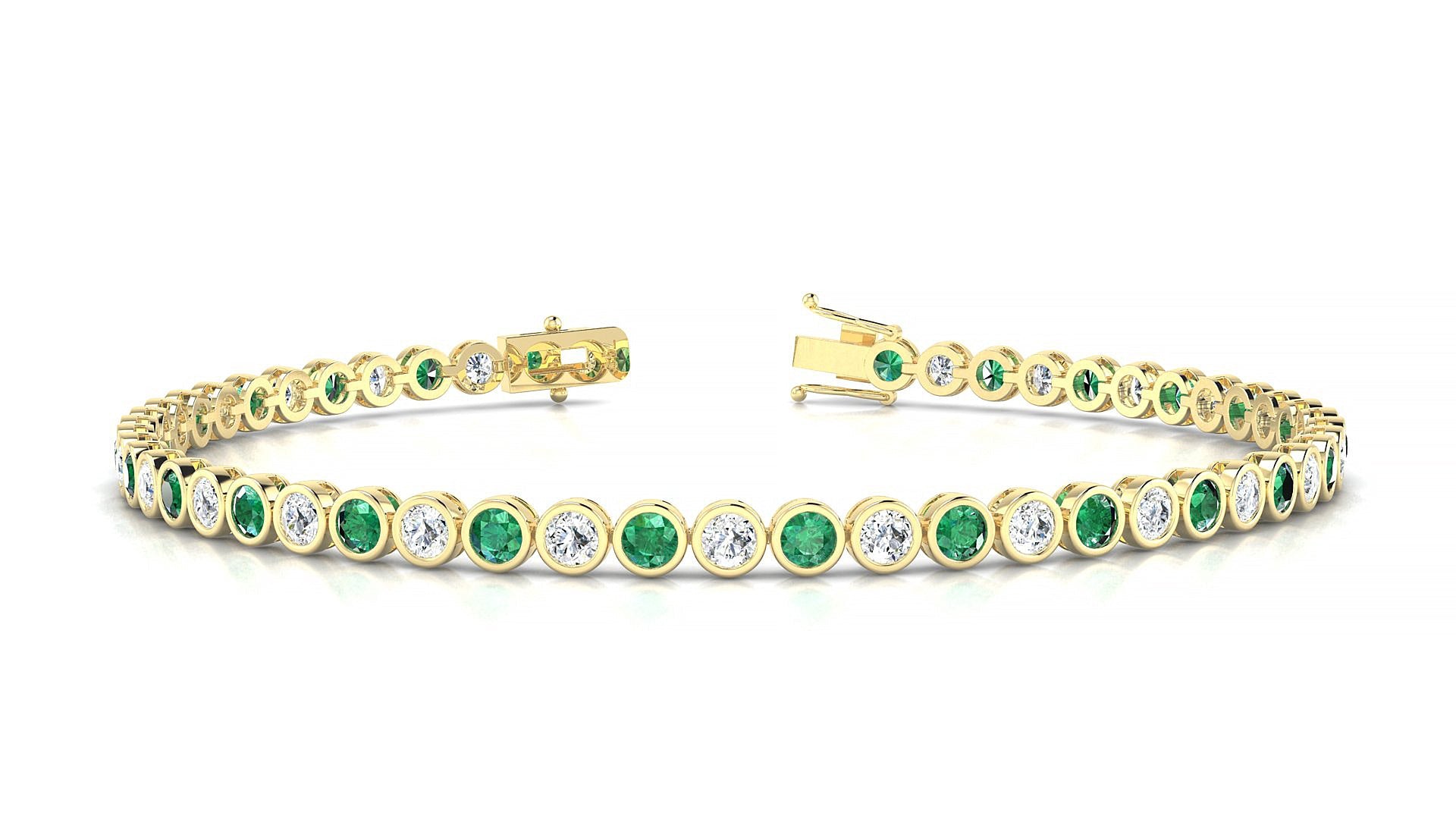 Avila 1-1 | 18k Yellow Gold 2.5 mm Round Natural Emerald & Diamond Tennis Bracelet