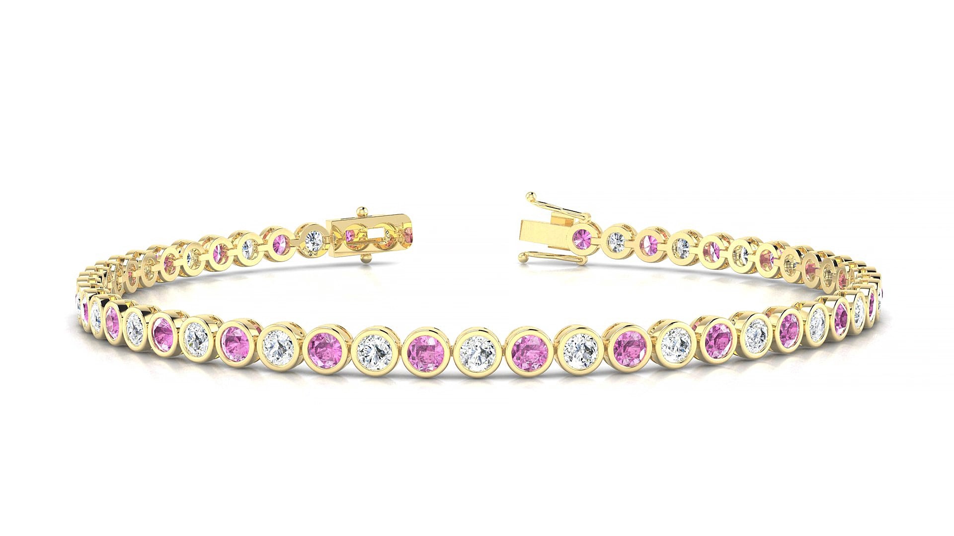 Avila 1-1 | 18k Yellow Gold 2.5 mm Round Natural Pink Sapphire & Diamond 15 cm Tennis Bracelet