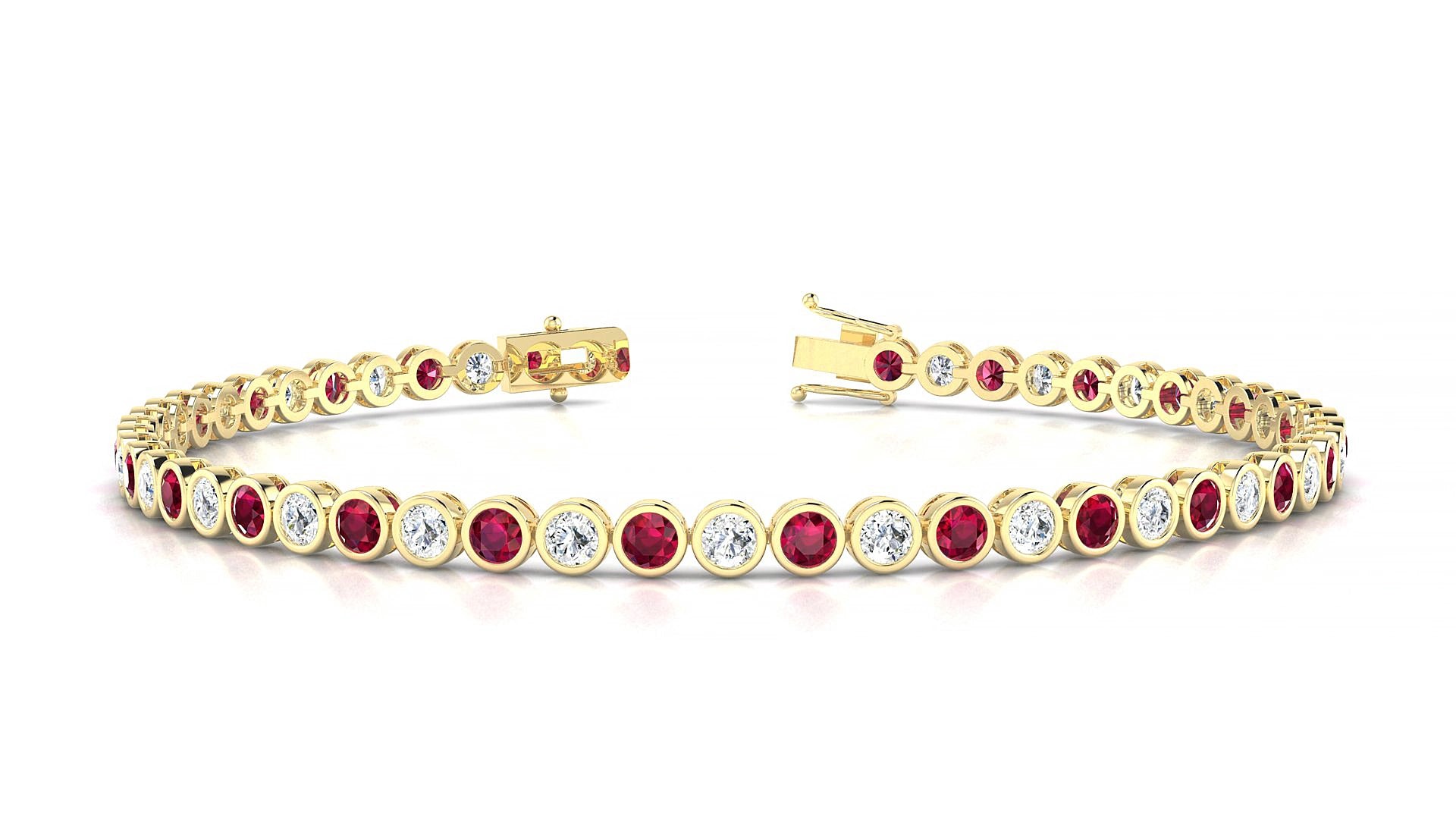 Avila 1-1 | 18k Yellow Gold 2.5 mm Round Natural Ruby & Diamond 15 cm Tennis Bracelet