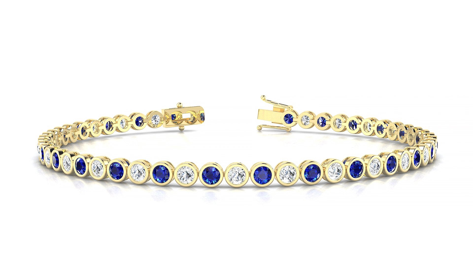 Avila 1-1 | 18k Yellow Gold 2.5 mm Round Natural Sapphire & Diamond 18 cm Tennis Bracelet