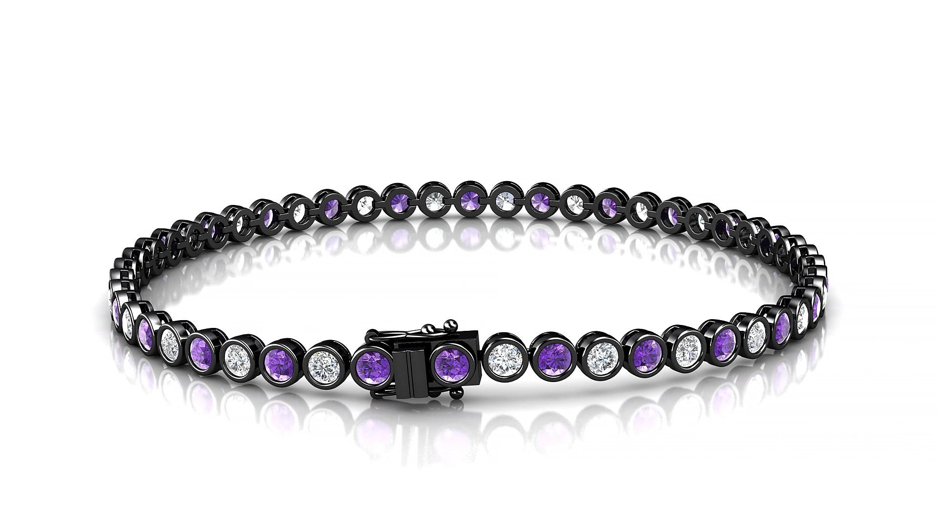 Avila 1-1 | 18k Black Gold 2.5 mm Round Natural Amethyst & Diamond 17 cm Tennis Bracelet