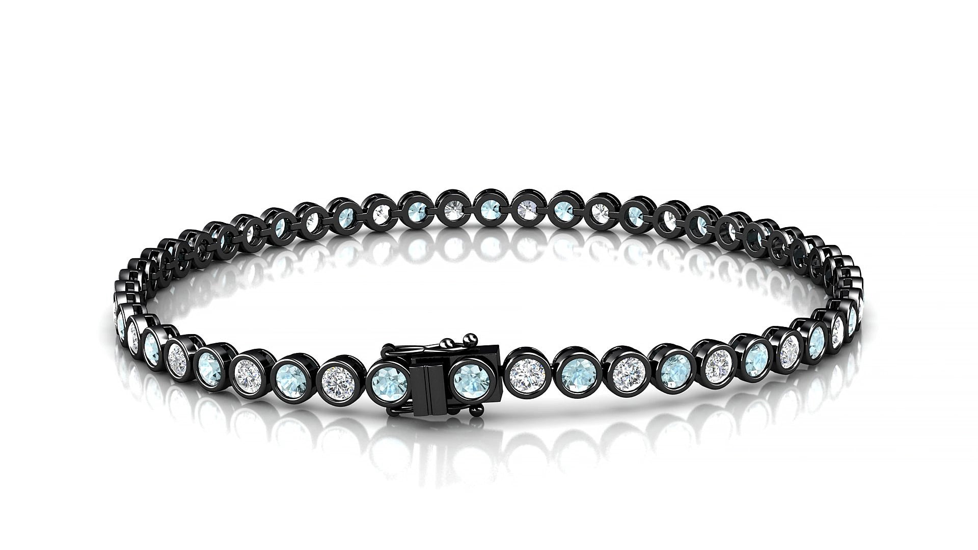 Avila 1-1 | 18k Black Gold 2.5 mm Round Natural Aquamarine & Diamond 15 cm Tennis Bracelet