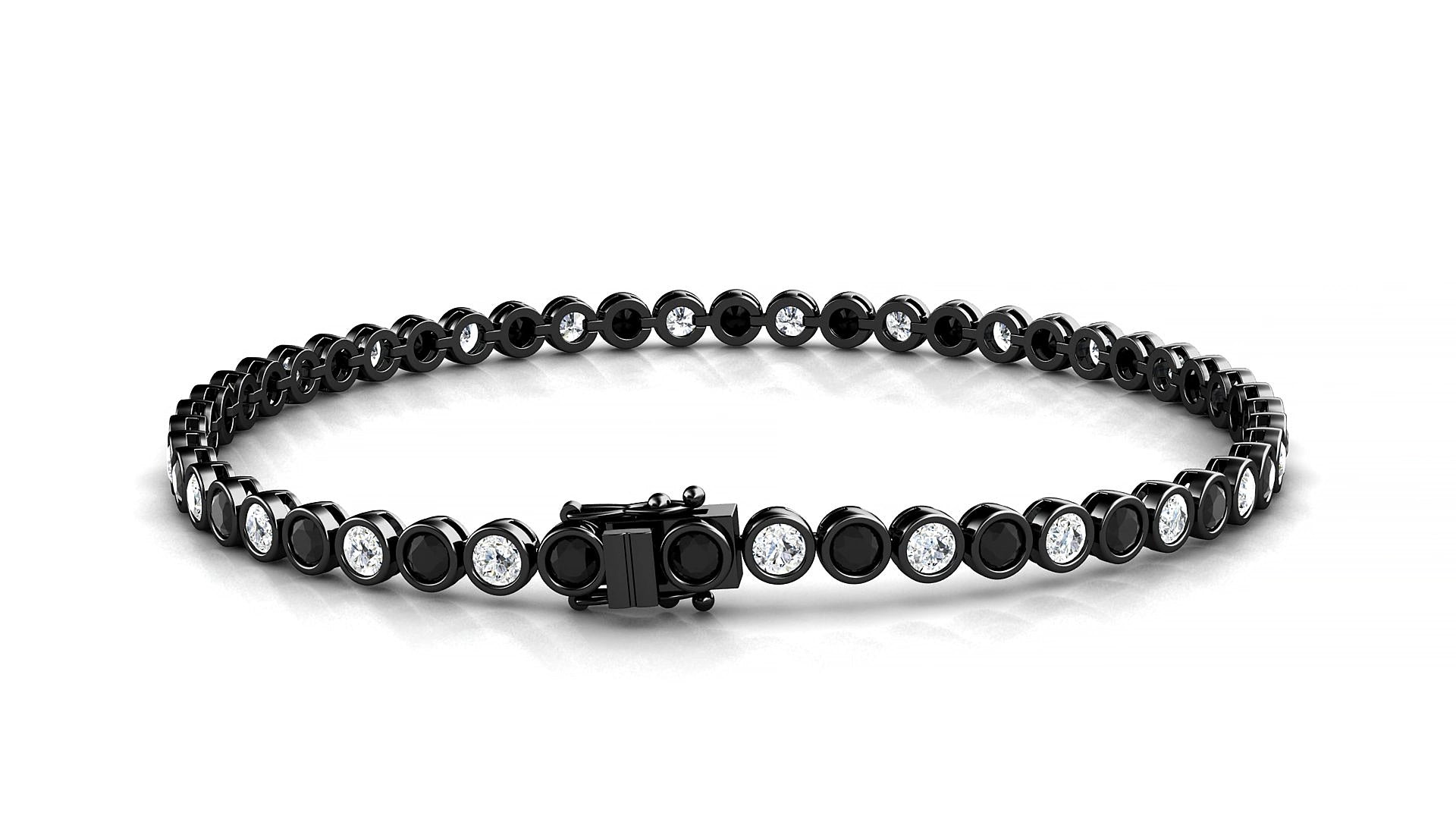Avila 1-1 | 18k Black Gold 2.5 mm Round Natural Black Diamond & Diamond 15 cm Tennis Bracelet