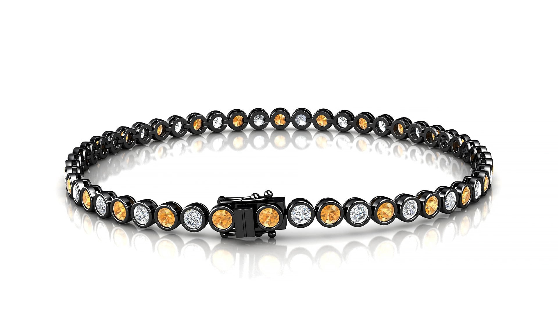 Avila 1-1 | 18k Black Gold 2.5 mm Round Natural Citrine & Diamond 18 cm Tennis Bracelet
