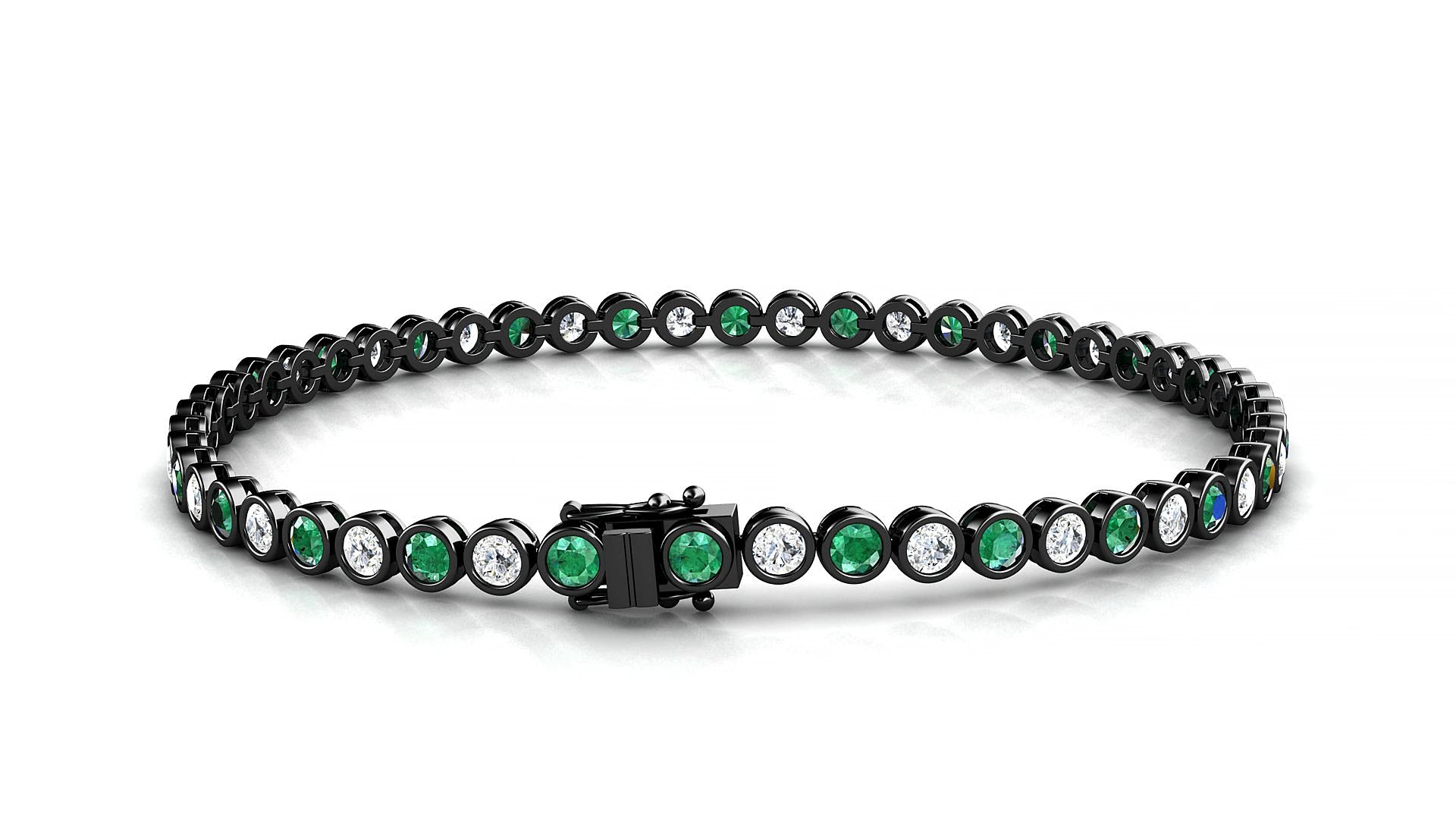 Avila 1-1 | 18k Black Gold 2.5 mm Round Natural Emerald & Diamond 20 cm Tennis Bracelet