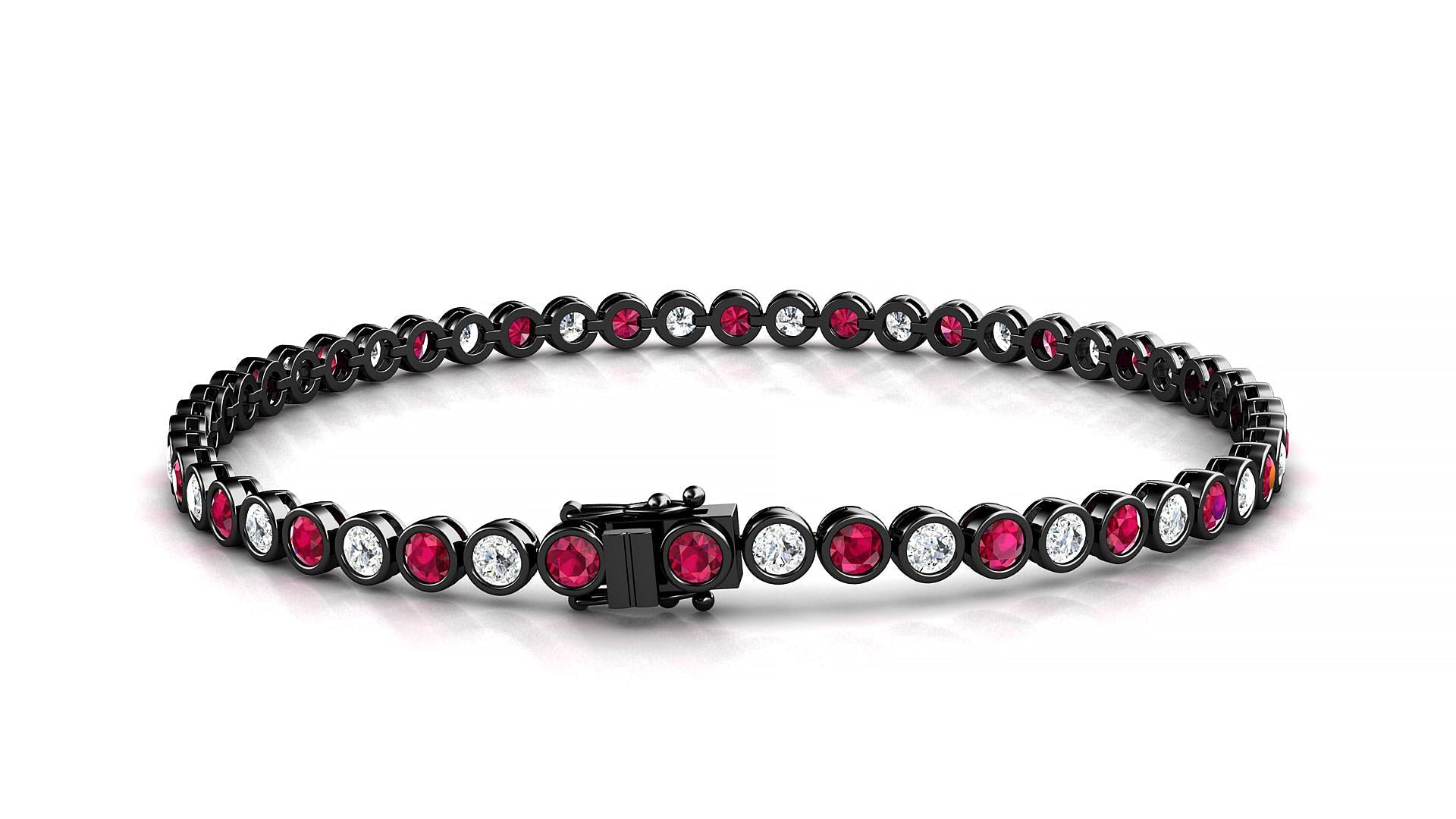 Avila 1-1 | 18k Black Gold 2.5 mm Round Natural Ruby & Diamond Tennis Bracelet