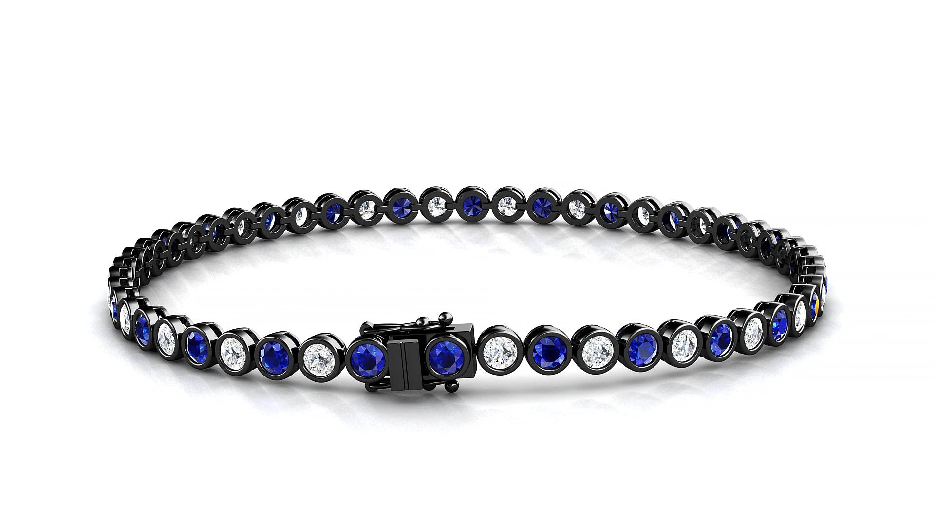 Avila 1-1 | 18k Black Gold 2.5 mm Round Natural Sapphire & Diamond 19 cm Tennis Bracelet