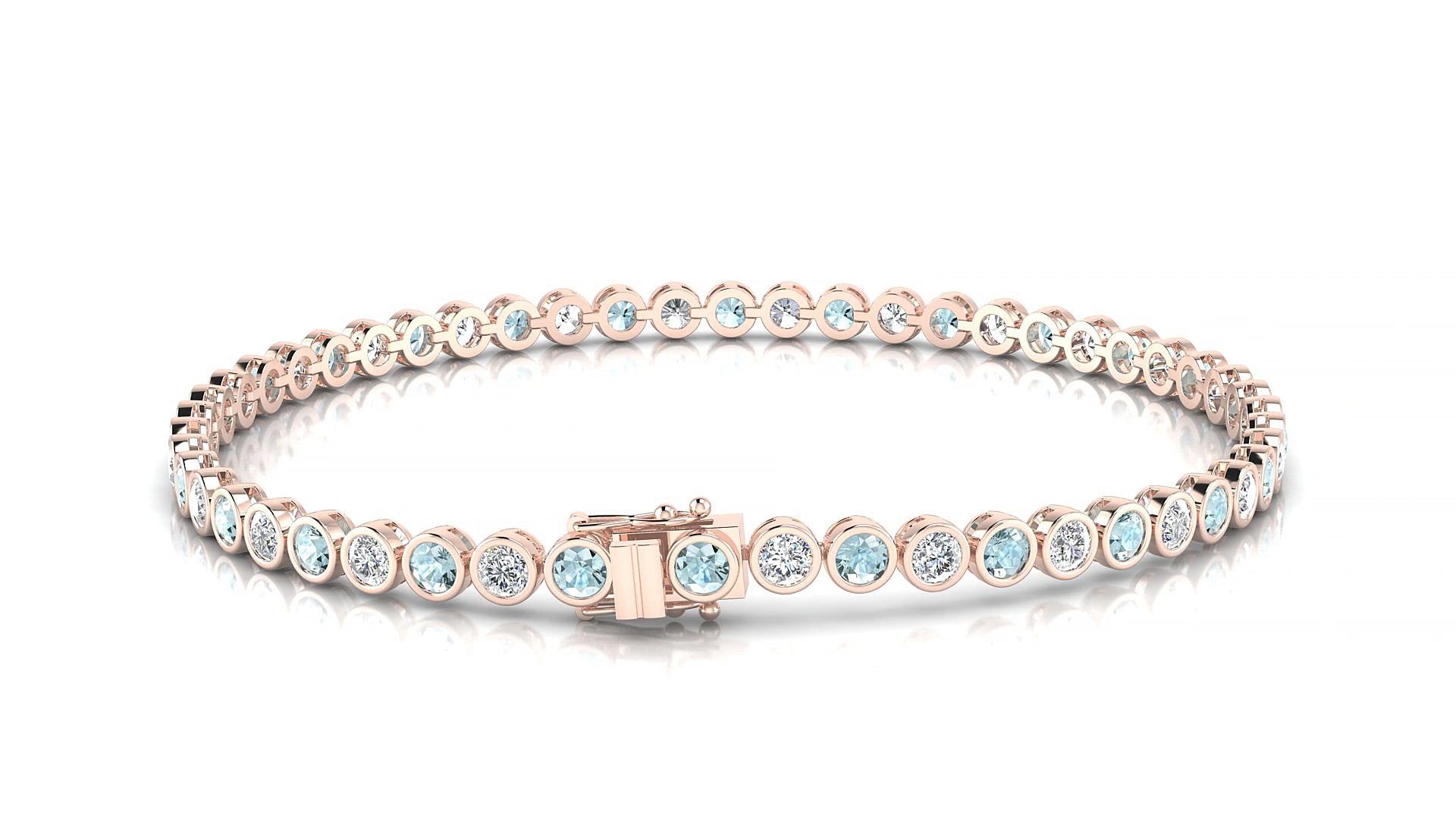 Avila 1-1 | 18k Rose Gold 2.5 mm Round Natural Aquamarine & Diamond 18 cm Tennis Bracelet